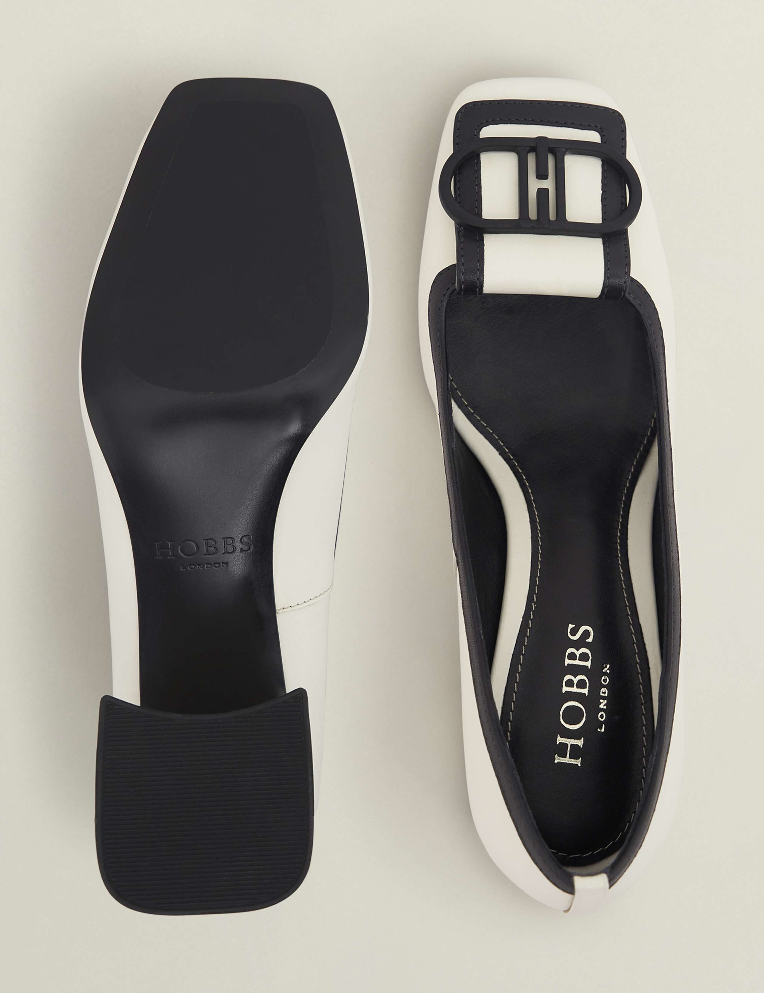 Leather Block Heel Square Toe Court Shoes 3 of 5