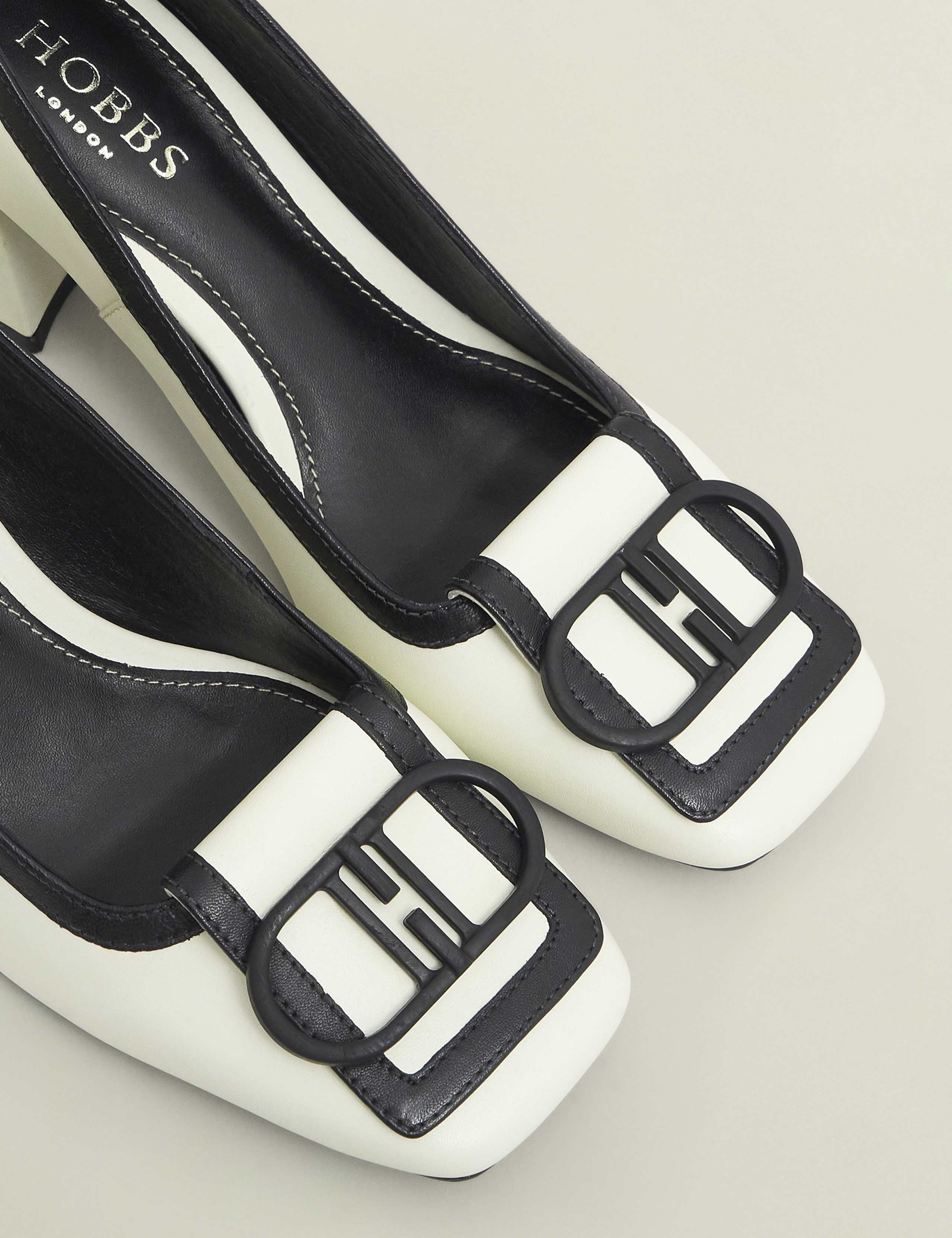 Leather Block Heel Square Toe Court Shoes 4 of 5
