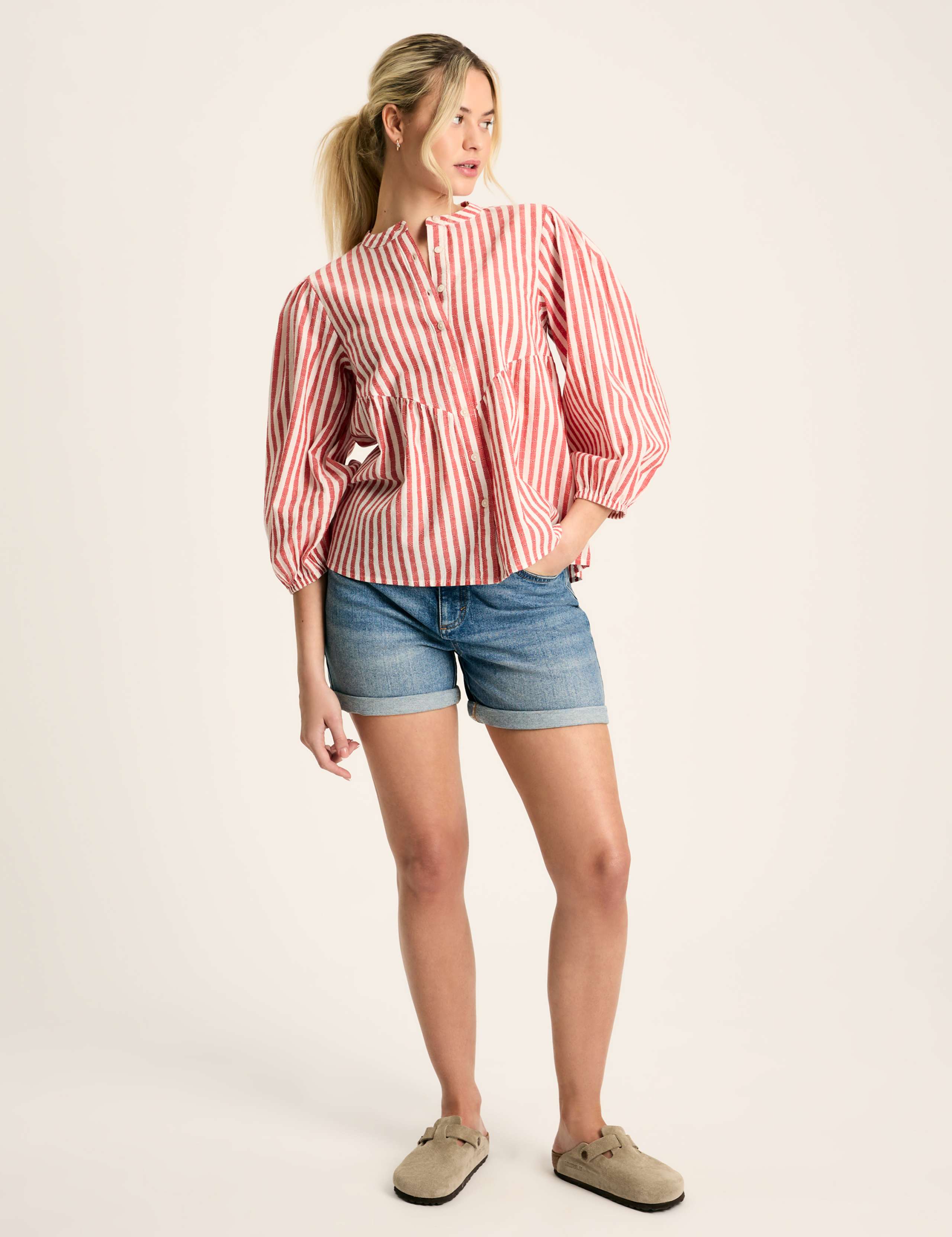 Pure Cotton Striped Blouson Sleeve Blouse 4 of 6