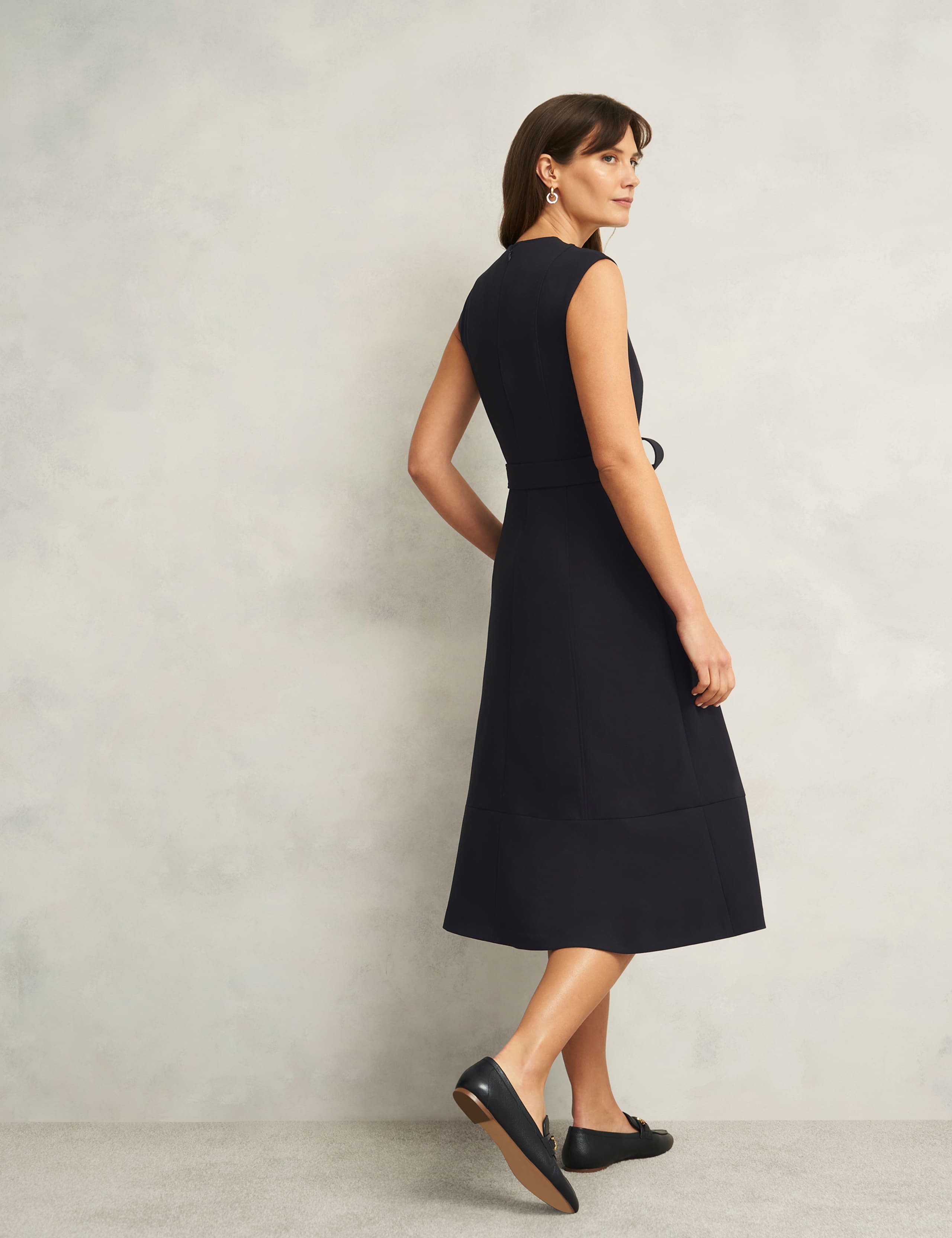 V-Neck Belted Midi Skater Dress 4 of 7