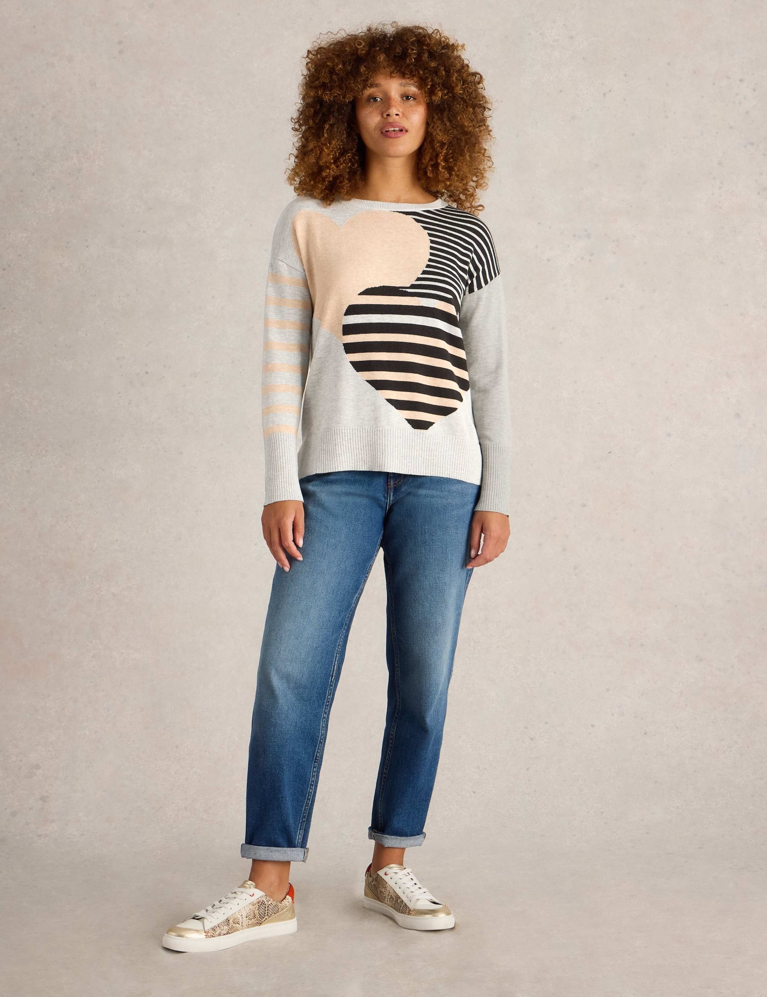 Cotton Rich Striped Heart Crew Neck Jumper 3 of 6