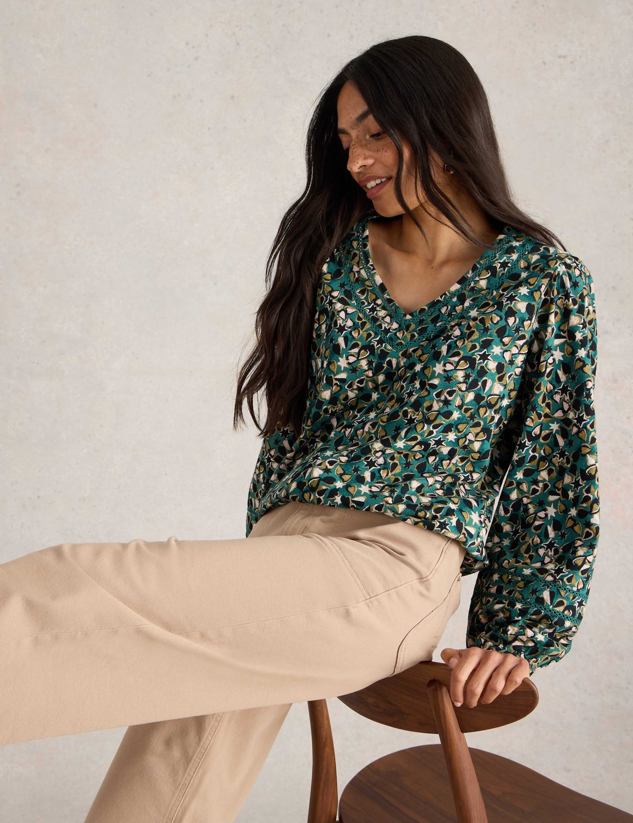 Pure Cotton Printed V-Neck Top 4 of 6