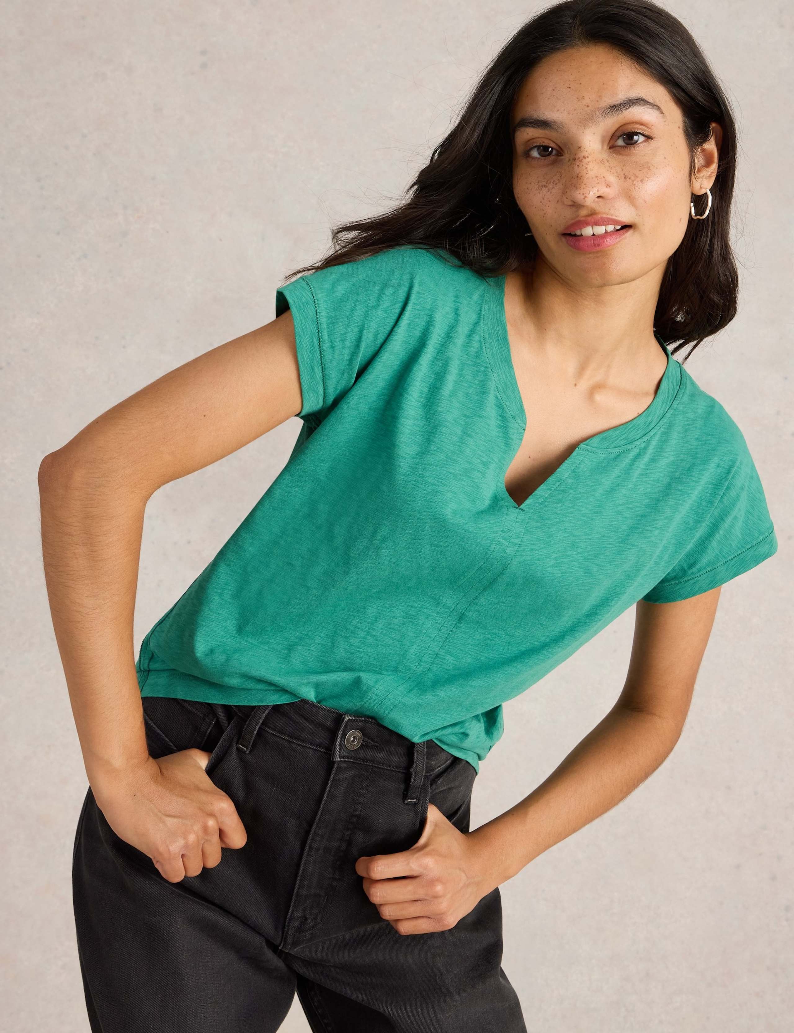 Pure Cotton Notch Neck T-Shirt 4 of 6
