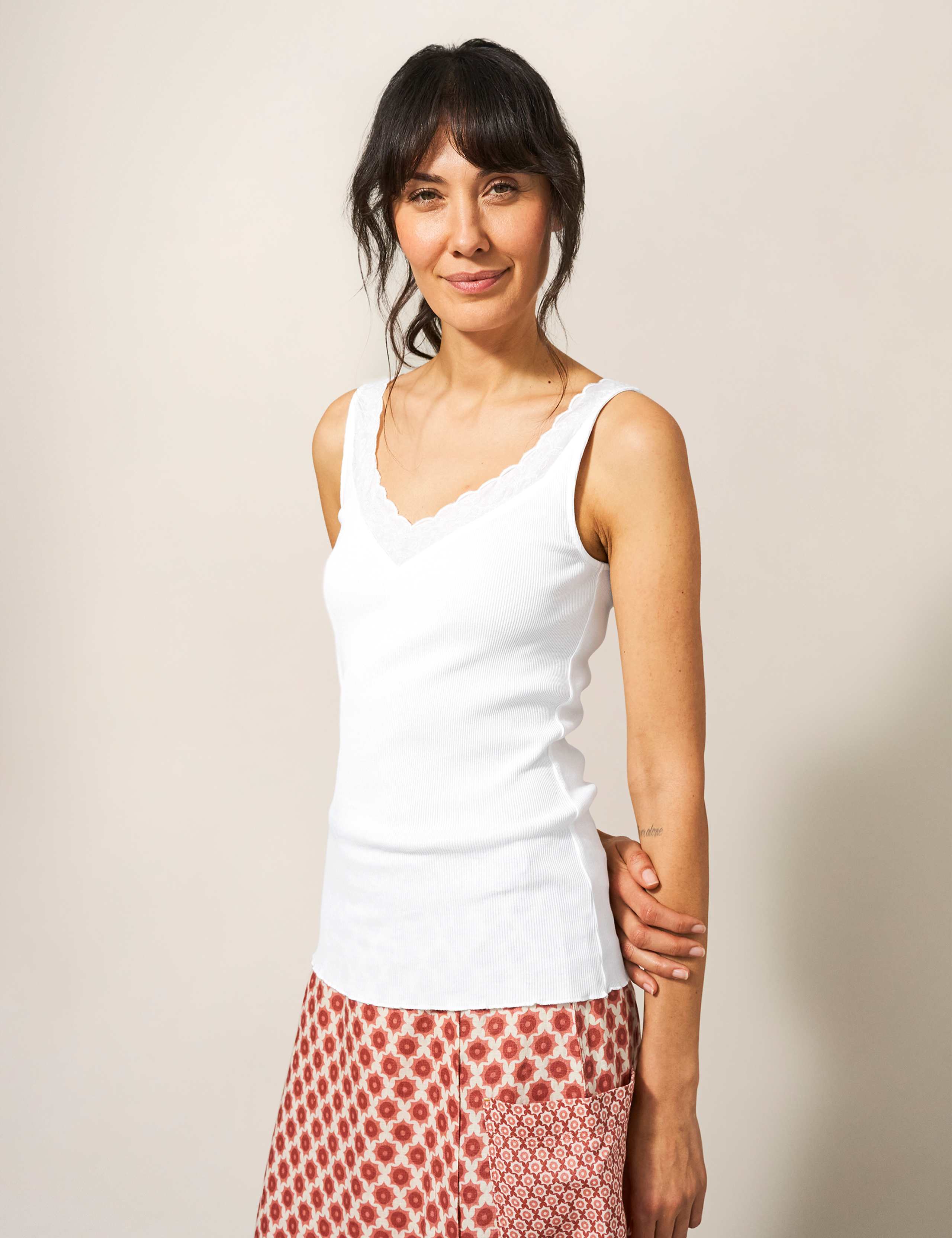 Pure Cotton Lace Detail Vest Top 1 of 4