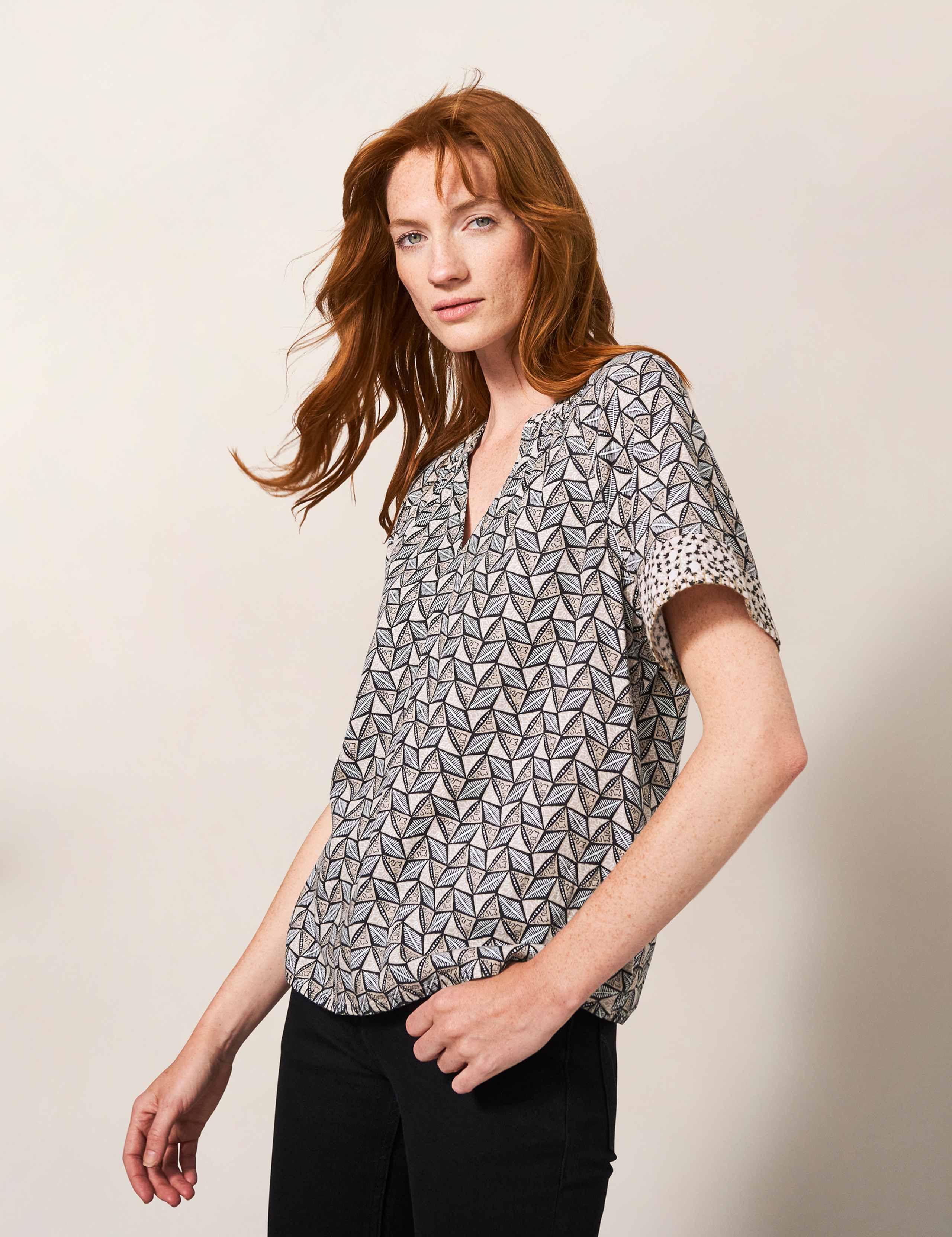 Linen Blend Printed Top 1 of 4