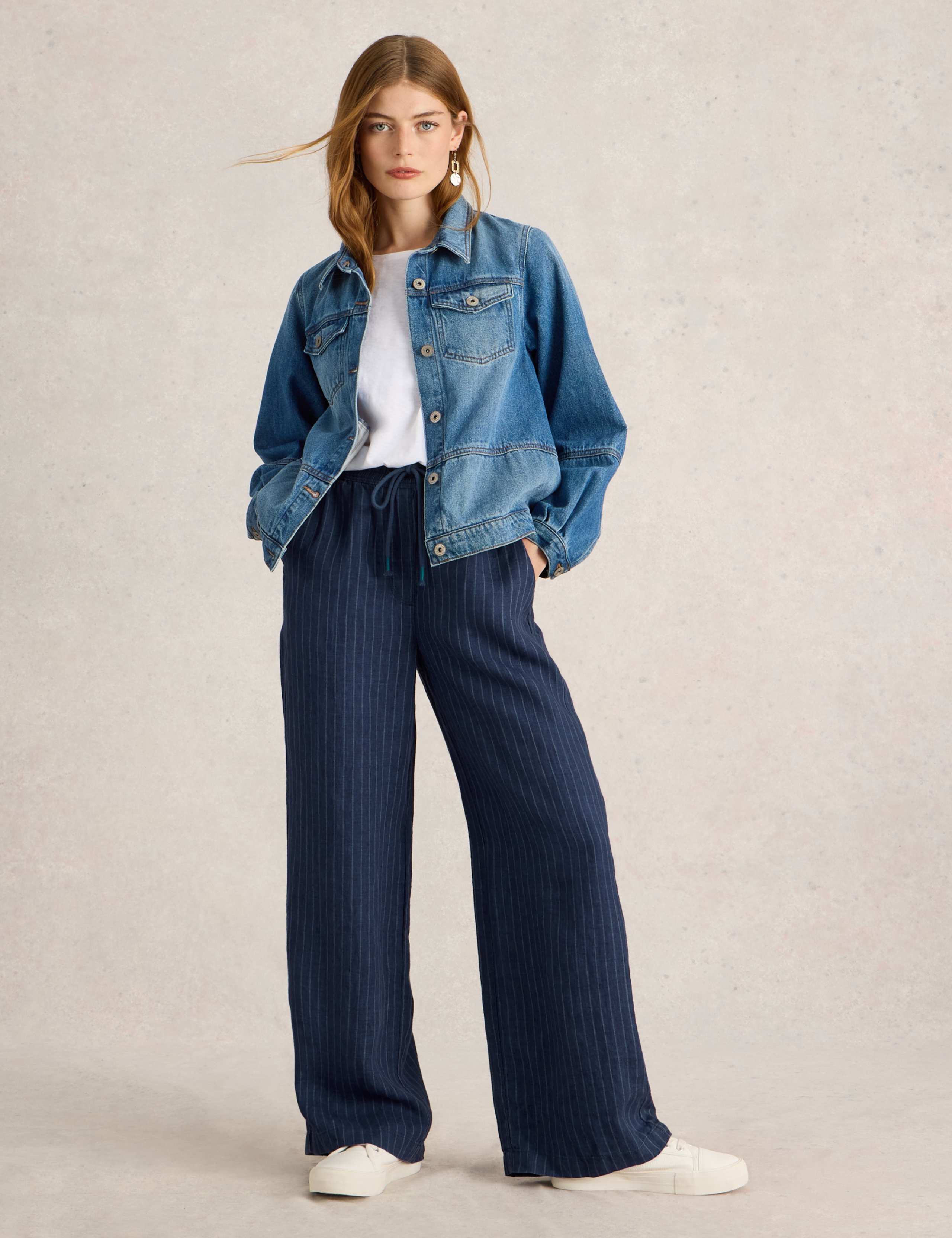 Pure Linen Printed Drawstring Wide Leg Trousers 3 of 6