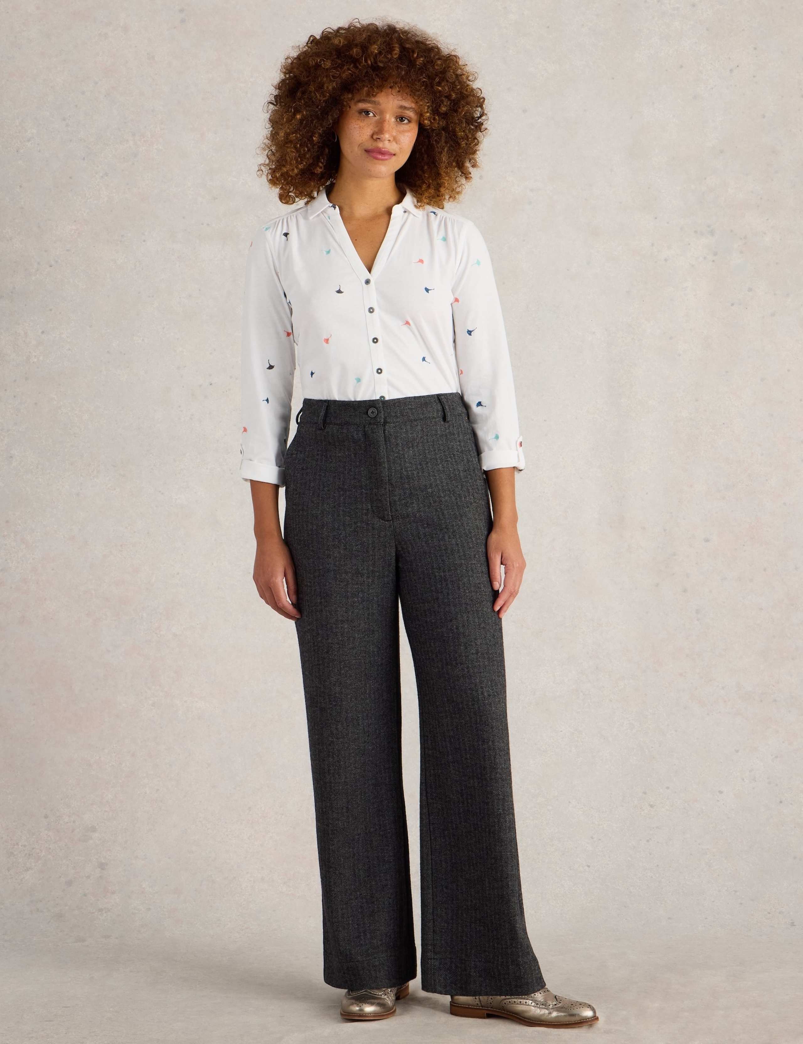 Wool Blend Tweedy Wide Leg Trousers 3 of 6