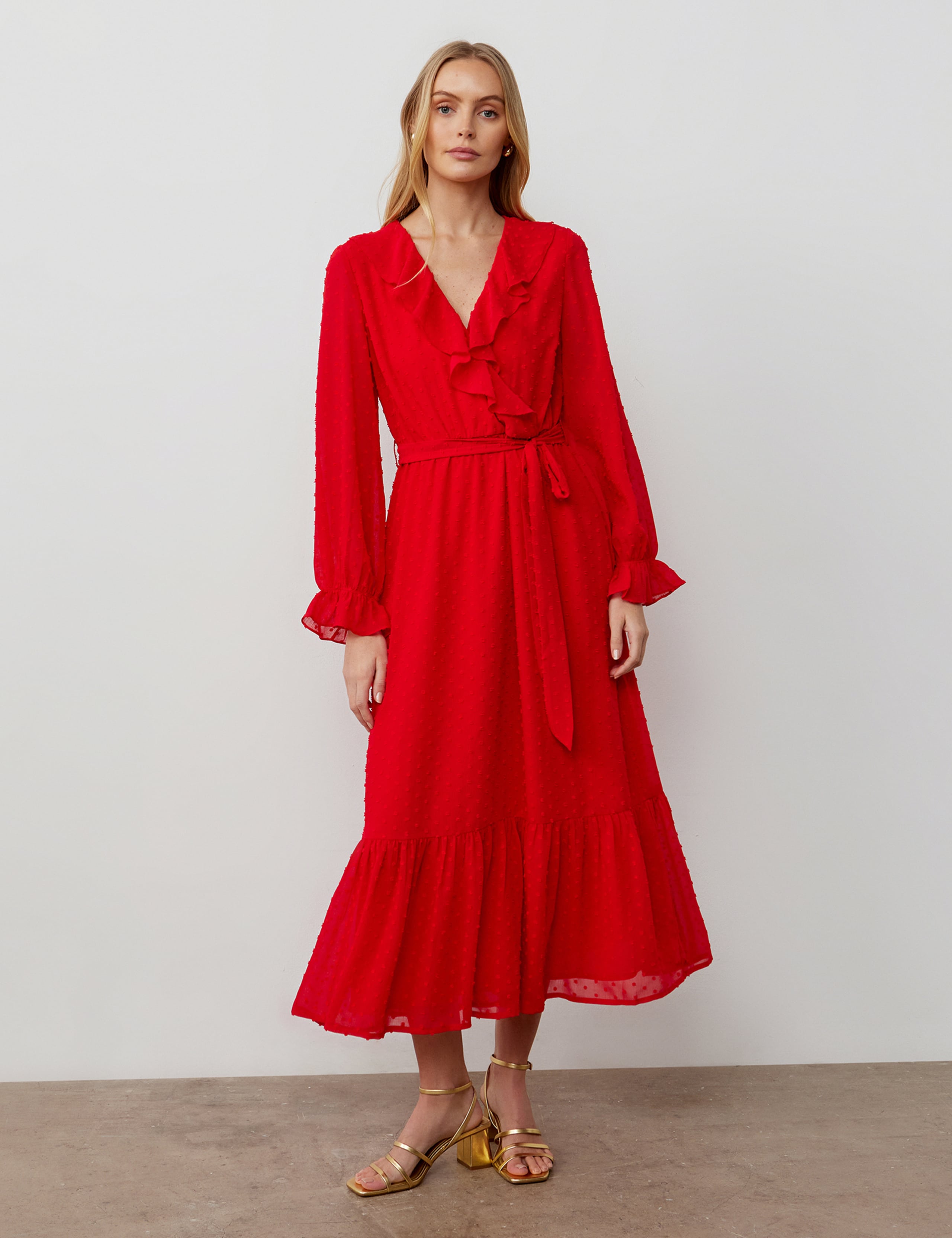 V-Neck Ruffle Midaxi Tiered Dress 1 of 5