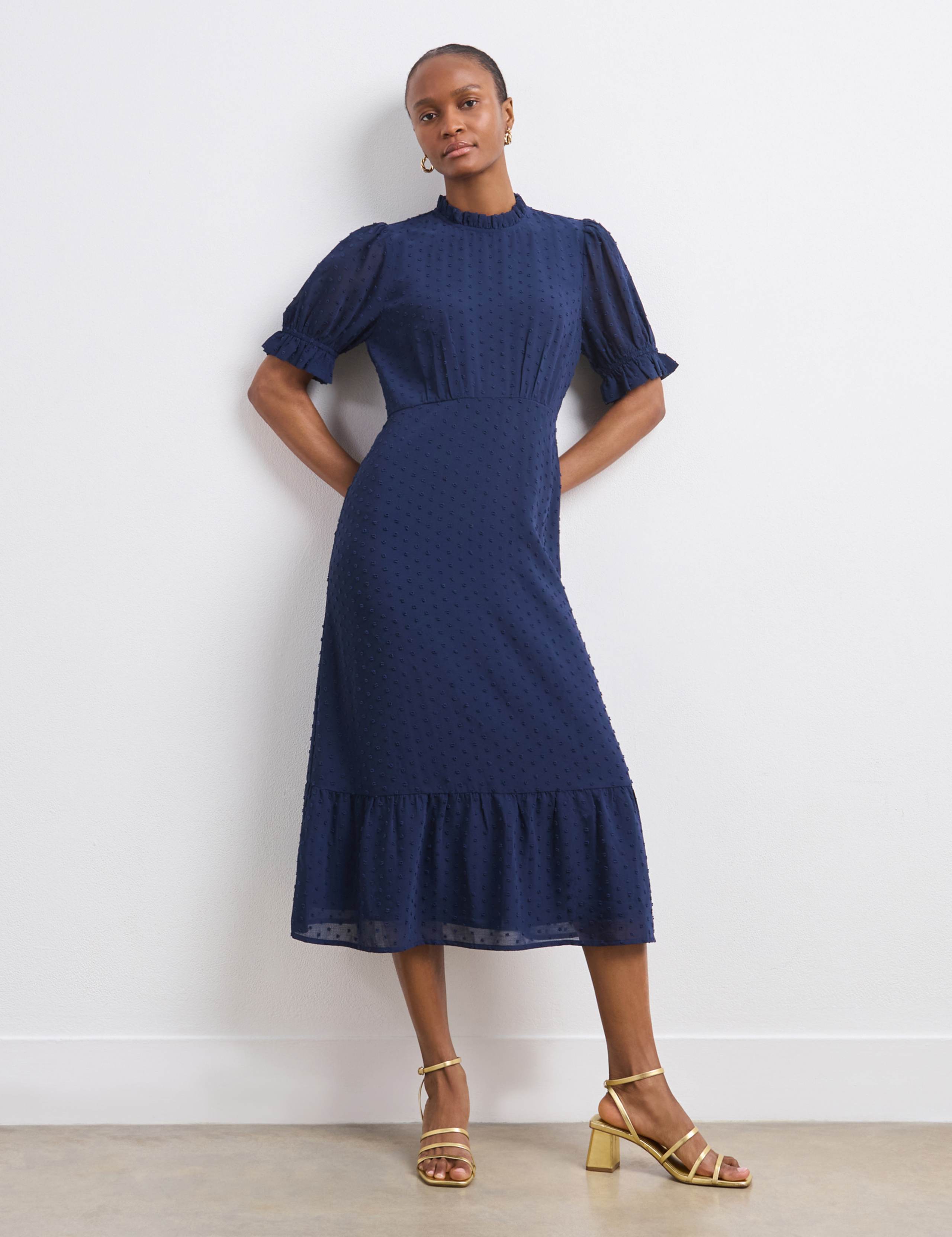 Spot Print Puff Sleeve Midi Tiered Dress 2 of 4