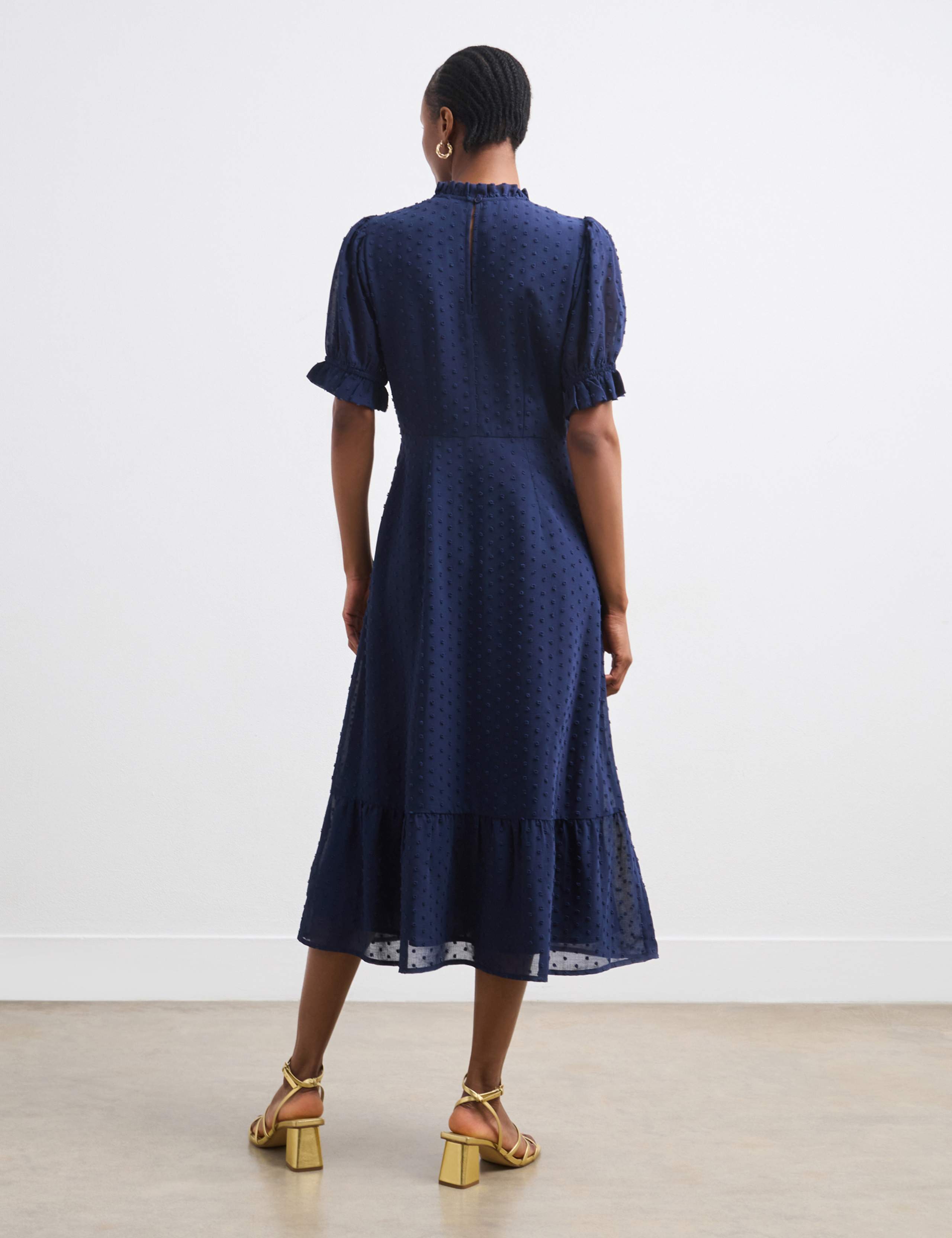 Spot Print Puff Sleeve Midi Tiered Dress 3 of 4