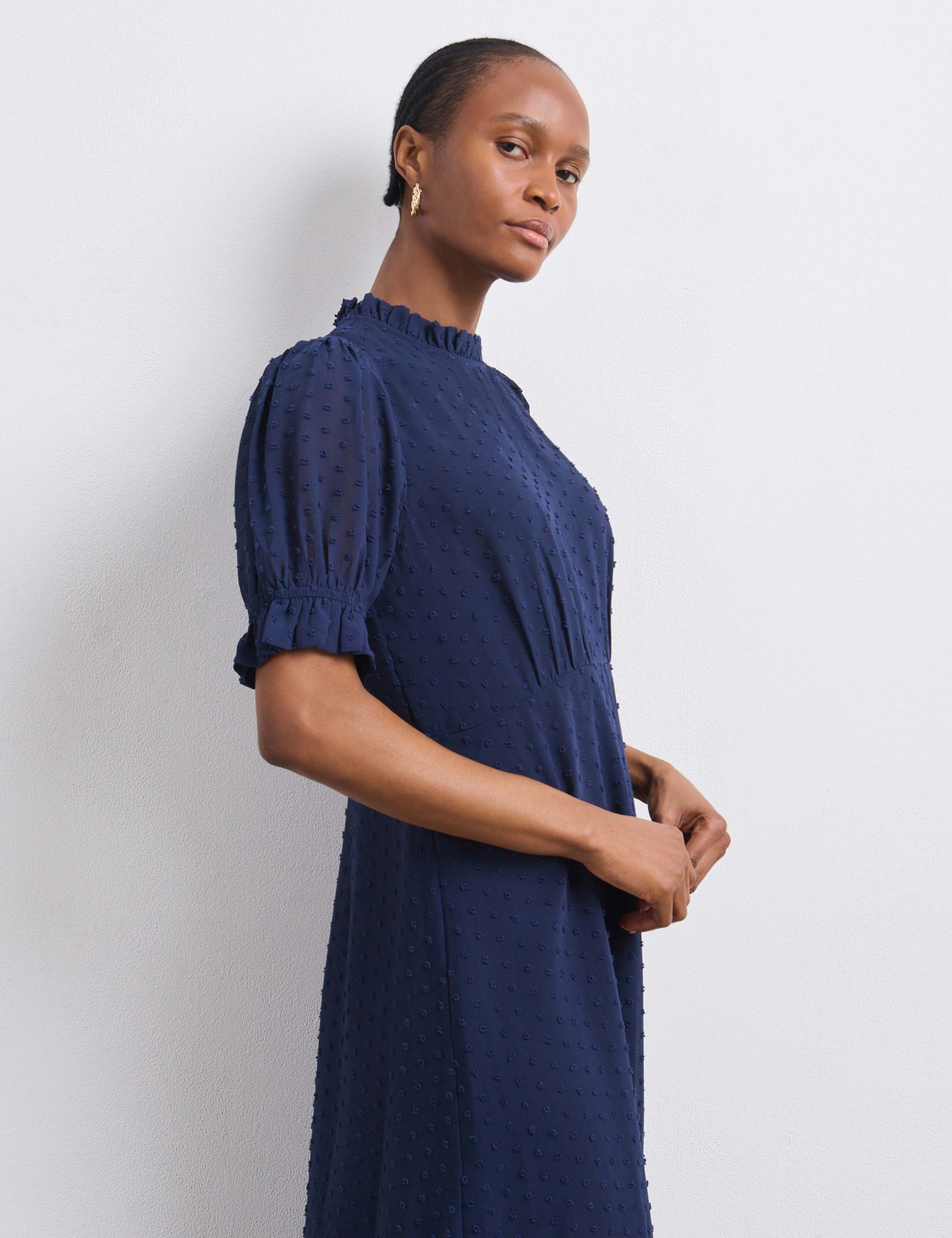 Spot Print Puff Sleeve Midi Tiered Dress 4 of 4