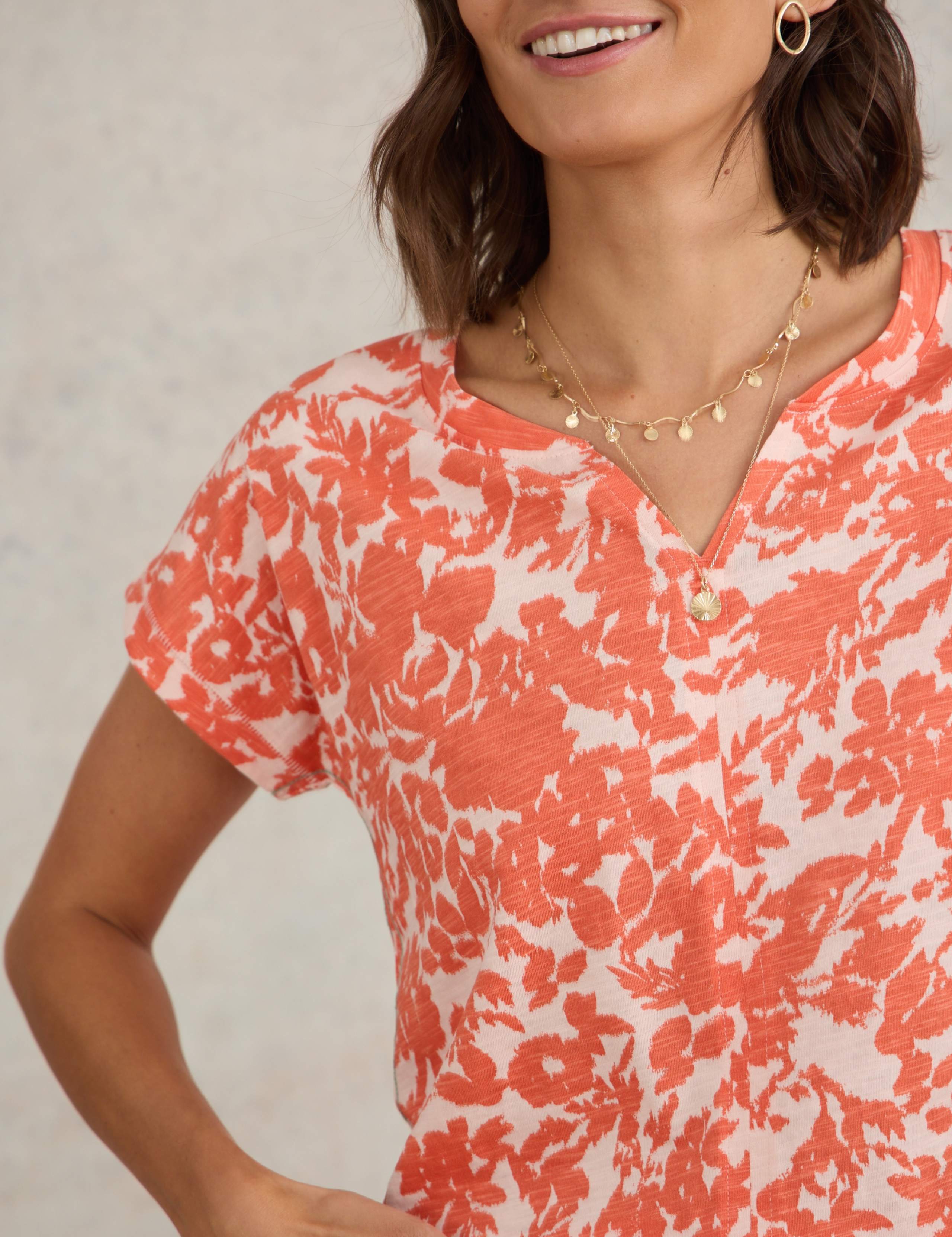 Pure Cotton Floral Notch Neck Top 5 of 6