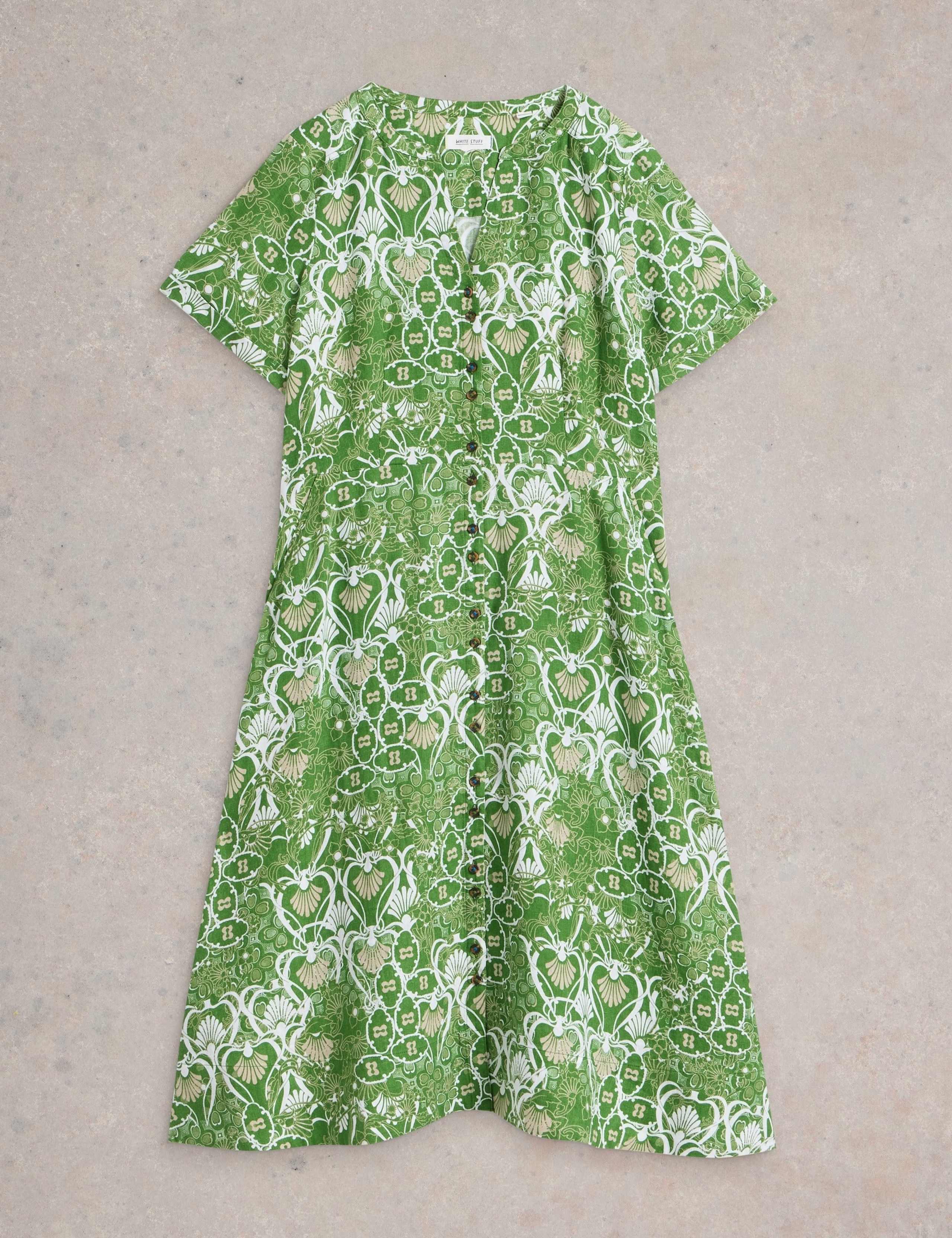 Pure Linen Notch Neck Button Through Tea Dress 2 of 6