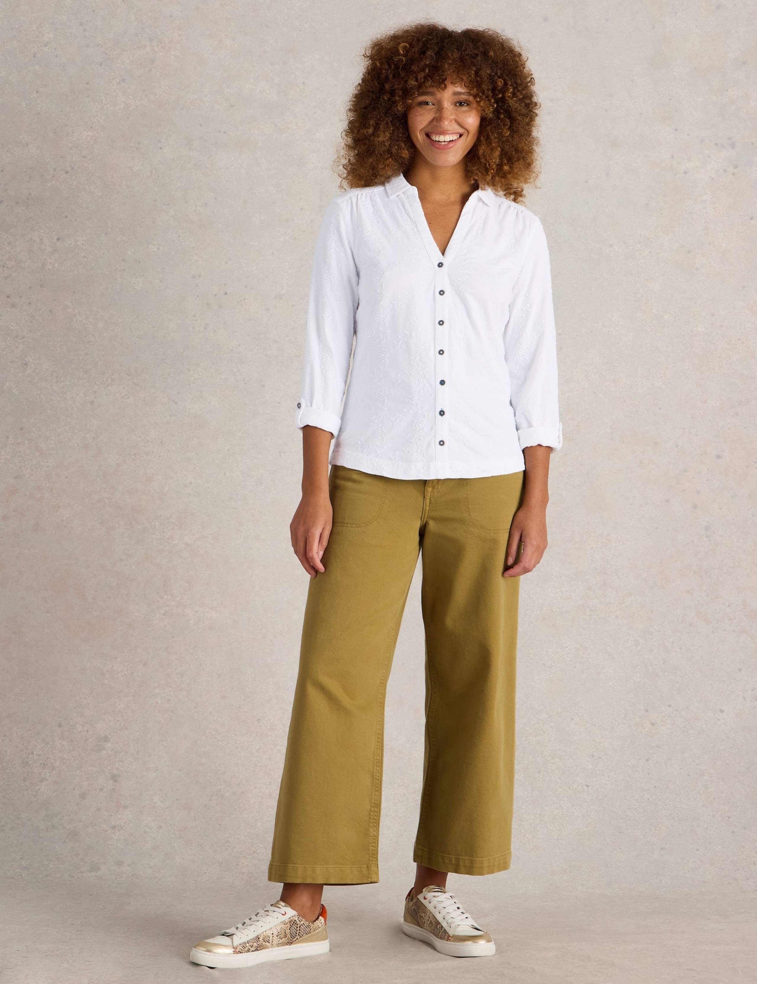 Pure Cotton Jersey Broderie V-Neck Shirt 3 of 6