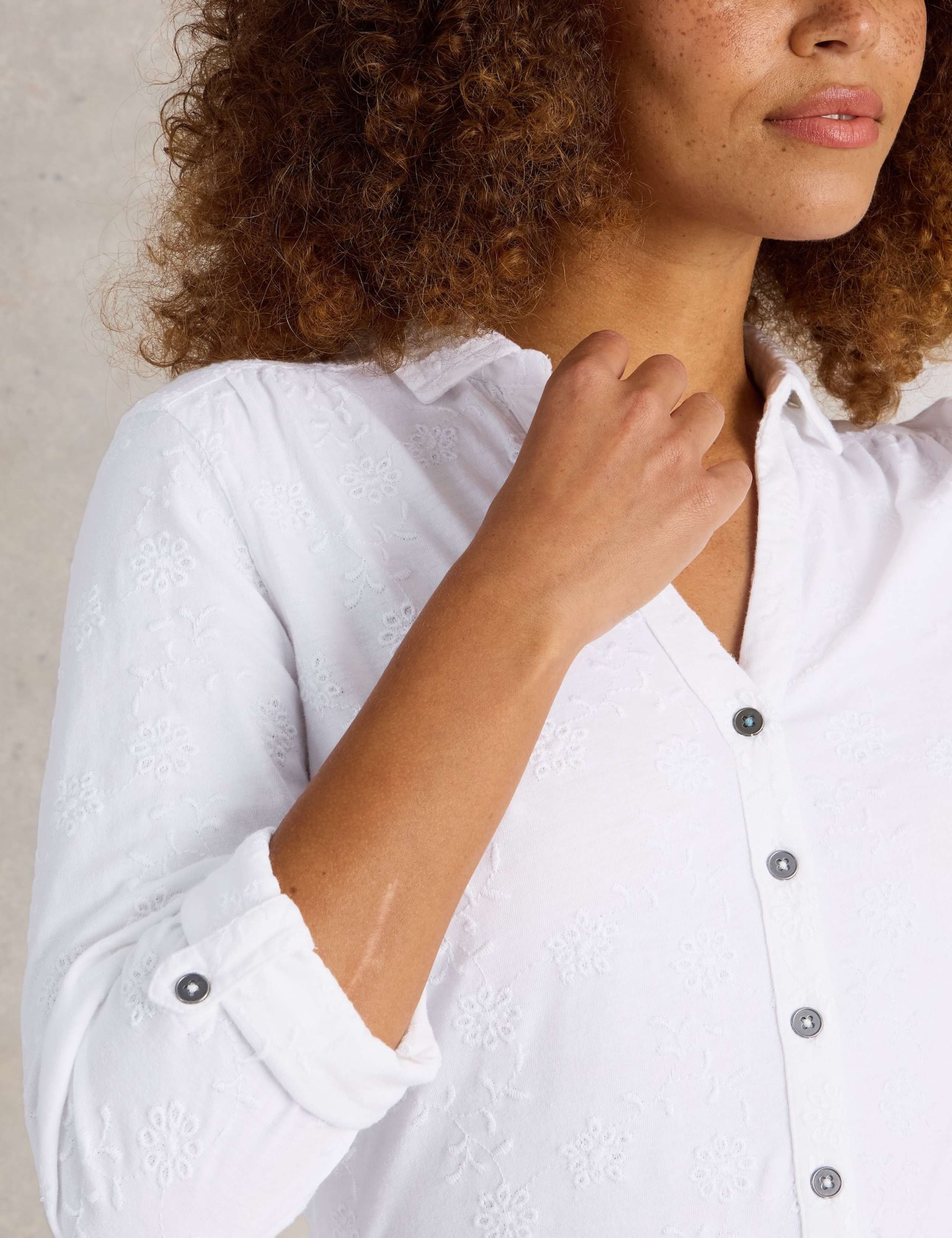 Pure Cotton Jersey Broderie V-Neck Shirt 5 of 6