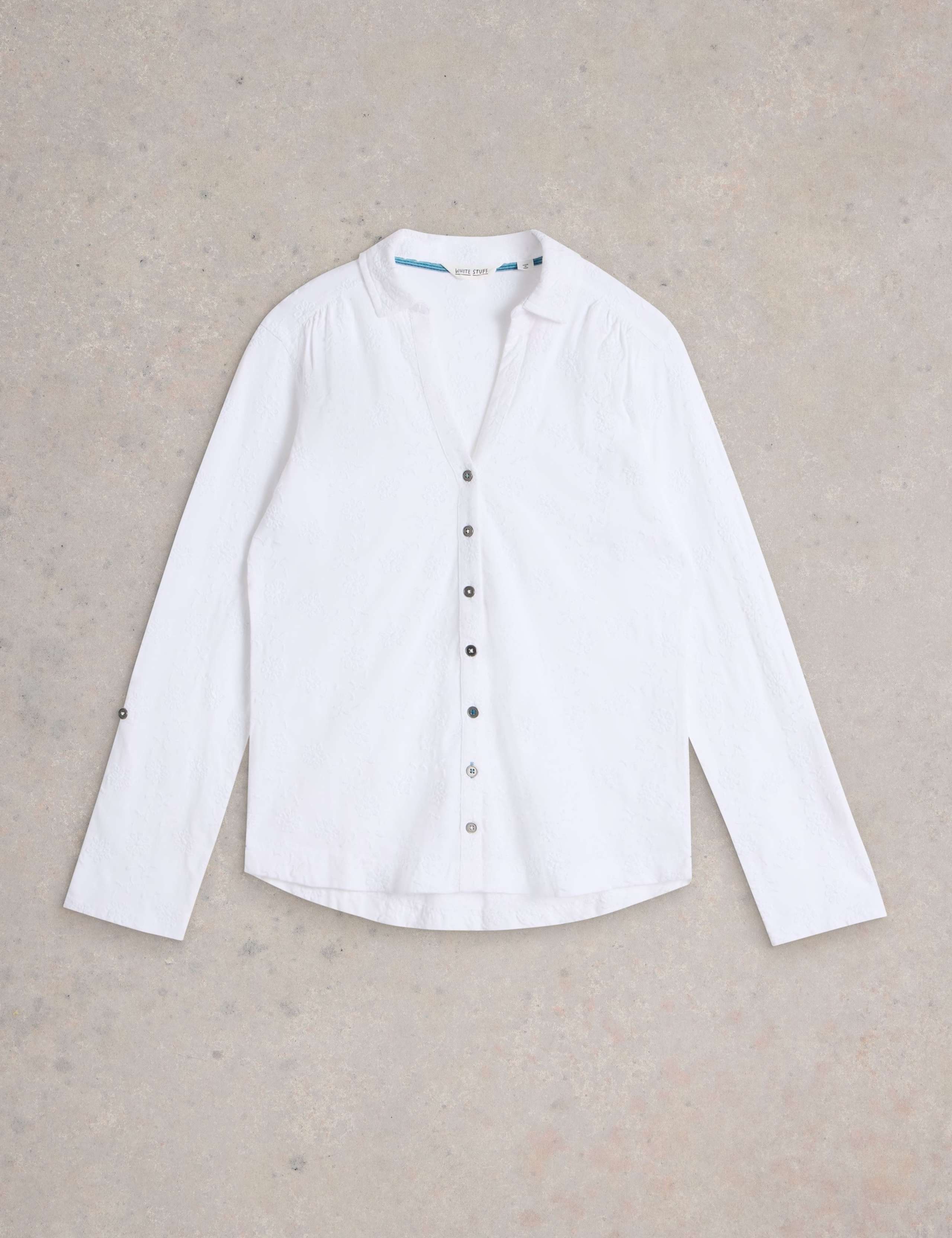 Pure Cotton Jersey Broderie V-Neck Shirt 2 of 6