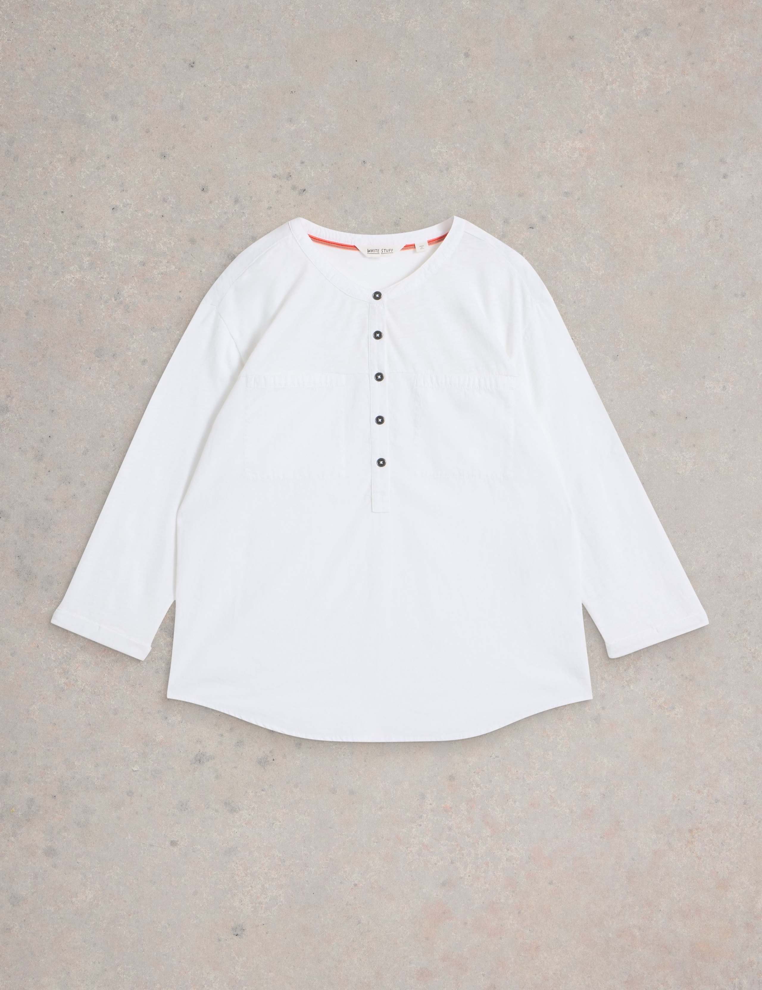 Pure Cotton Round Neck Button Detail Shirt 2 of 6