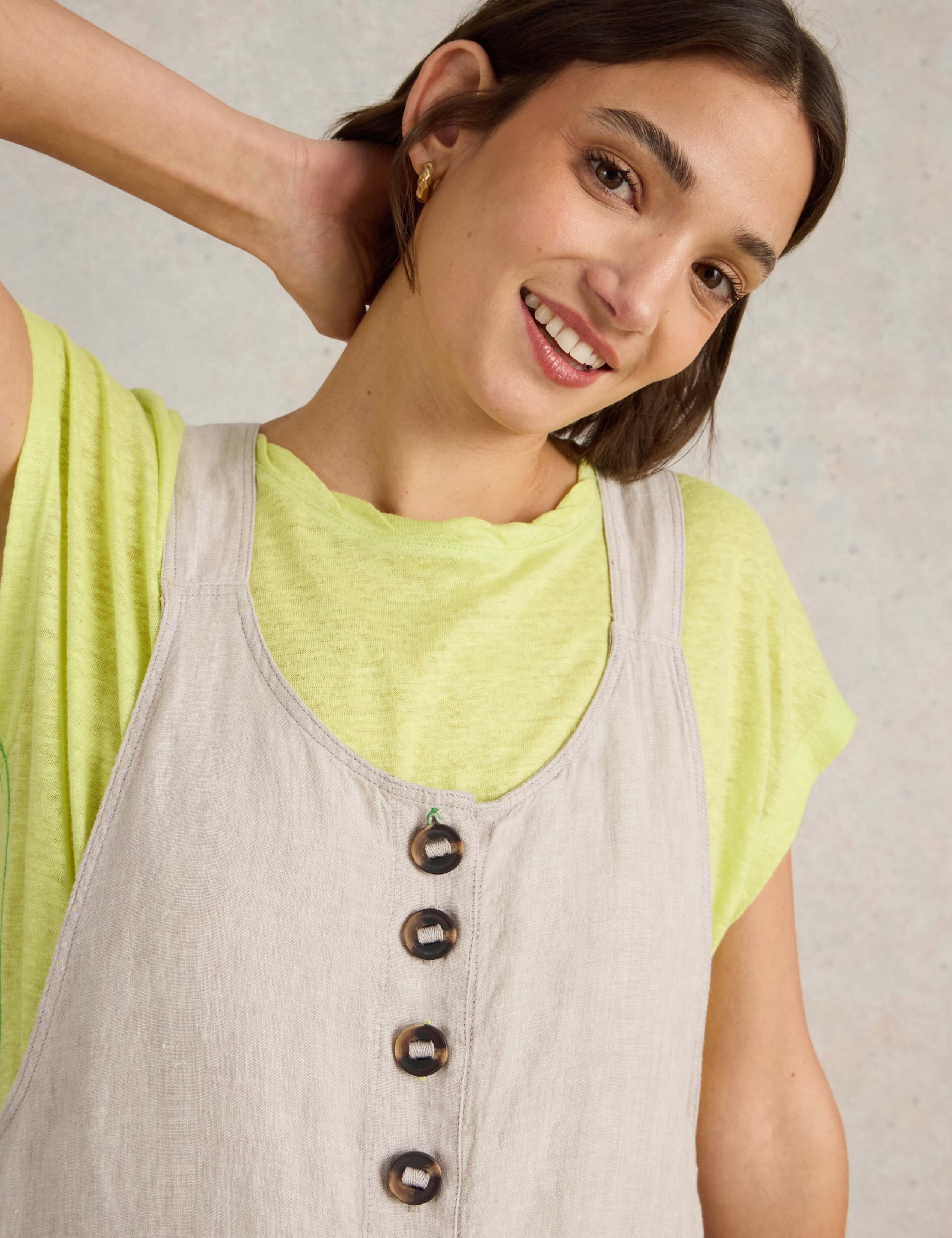 Pure Linen Cropped Dungarees 8 of 10