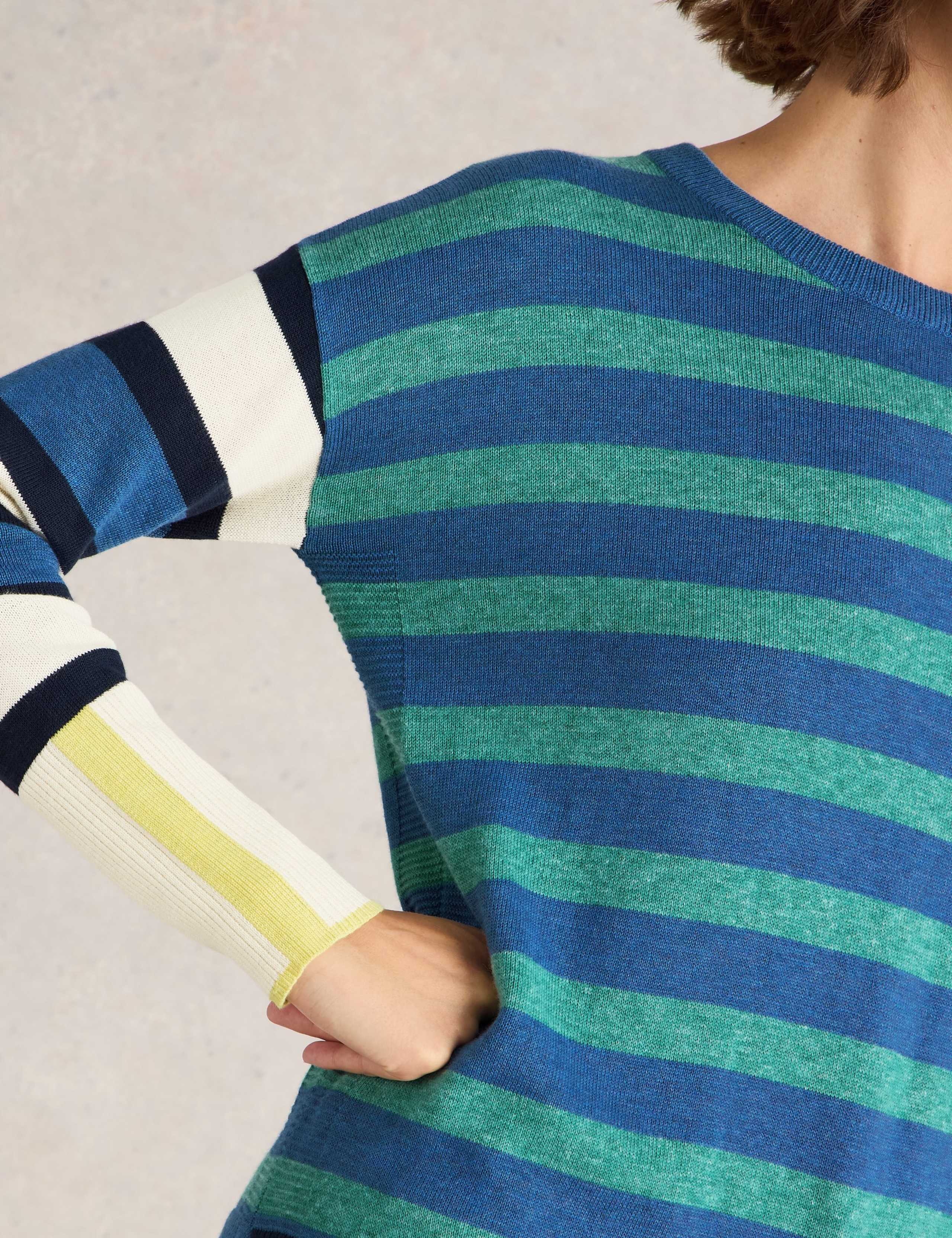 Cotton Blend Striped Crew Neck Jumper 5 of 7