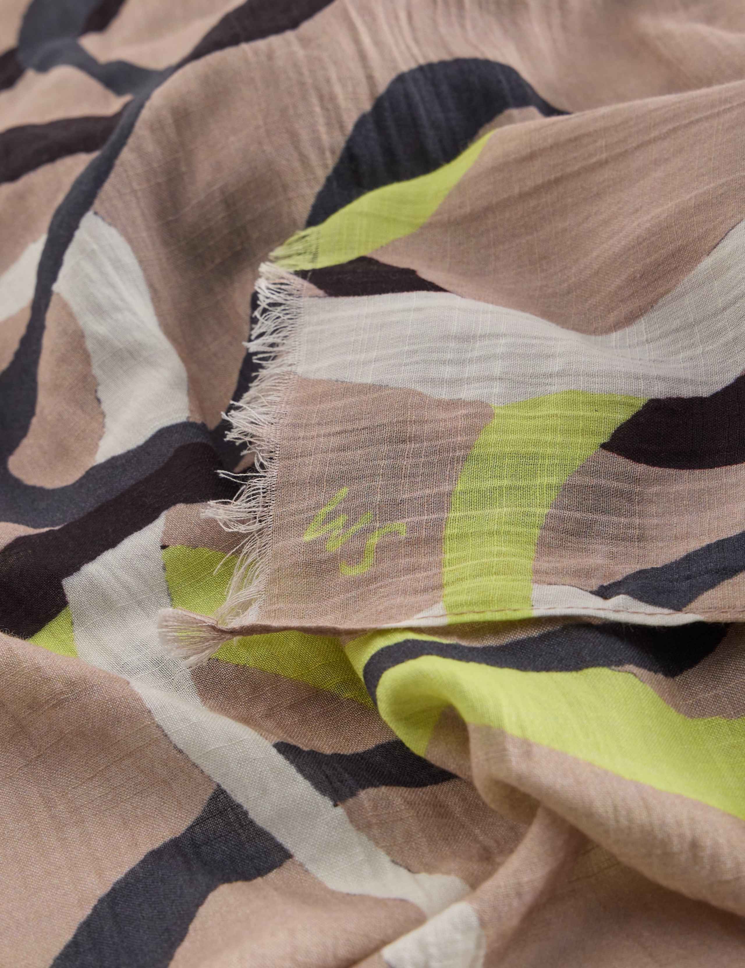 Cotton Blend Ribbon Print Scarf 2 of 2