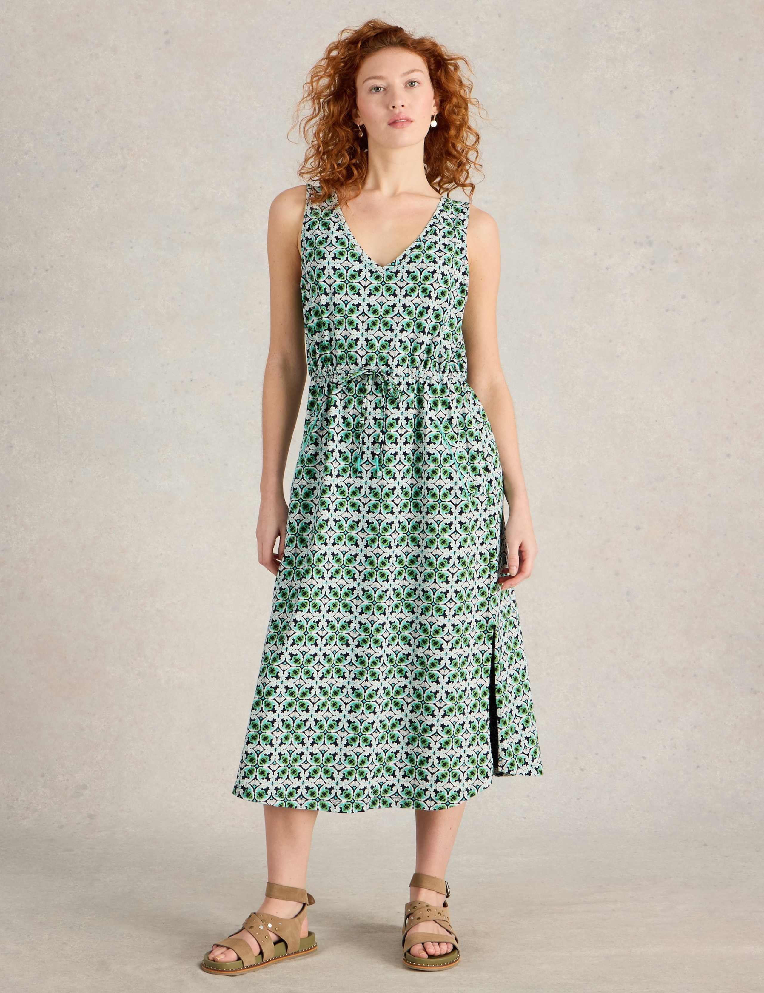 Heidi Pure Cotton V-Neck Printed Midi Beach Dress 3 of 6