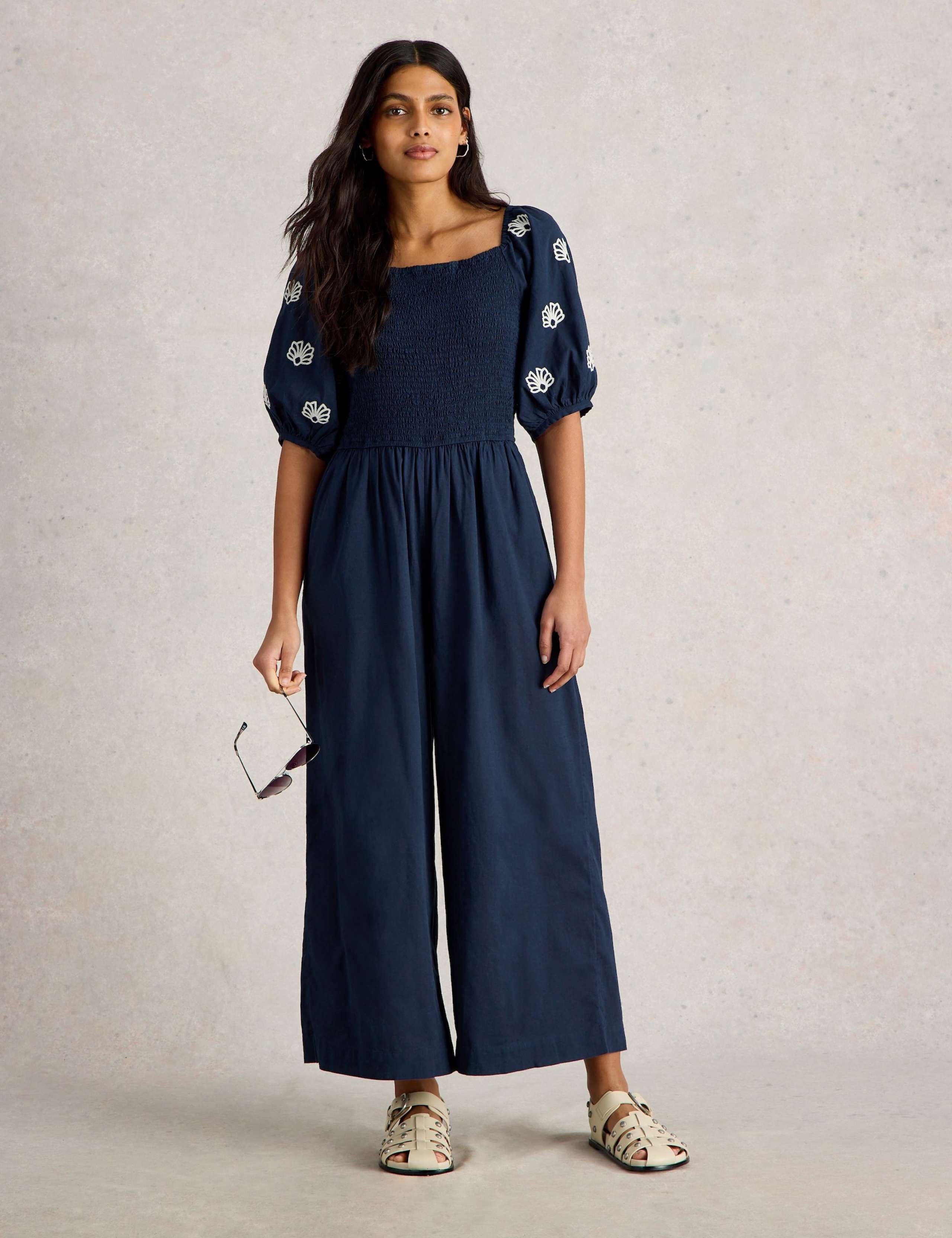 Cotton Linen Blend Embroidered Jumpsuit 3 of 6