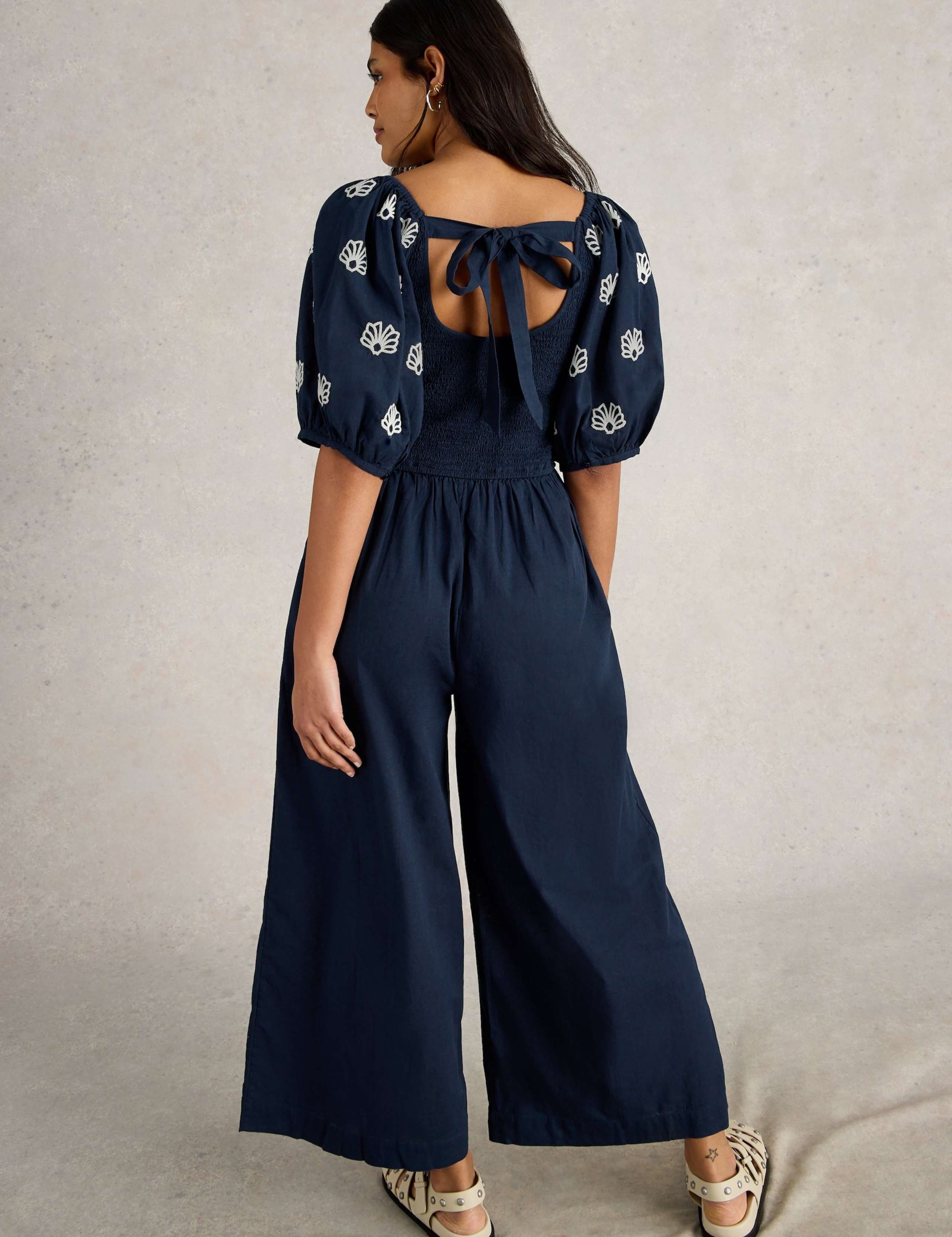 Cotton Linen Blend Embroidered Jumpsuit 4 of 6