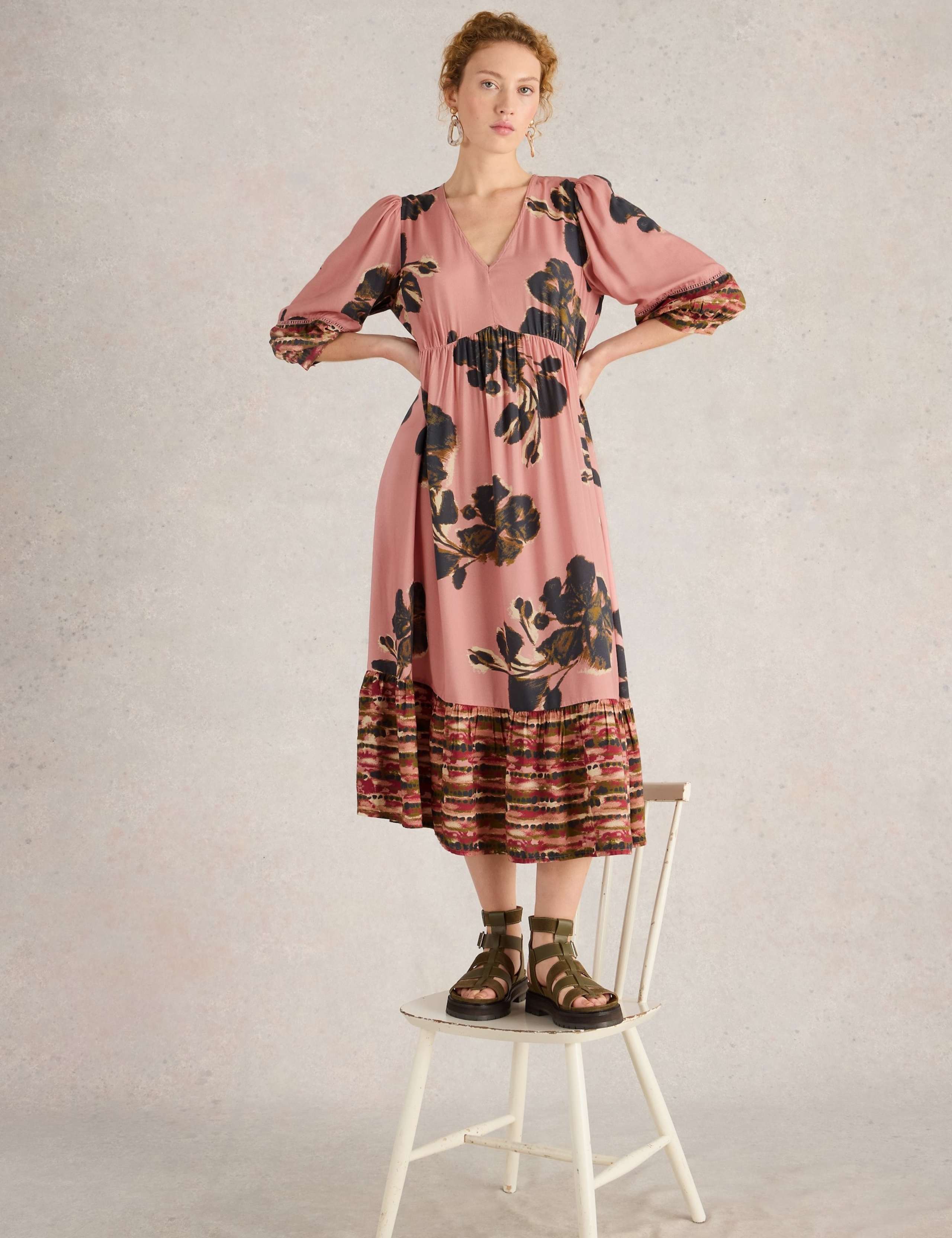 Floral V-Neck Midi Tea Dress 3 of 6