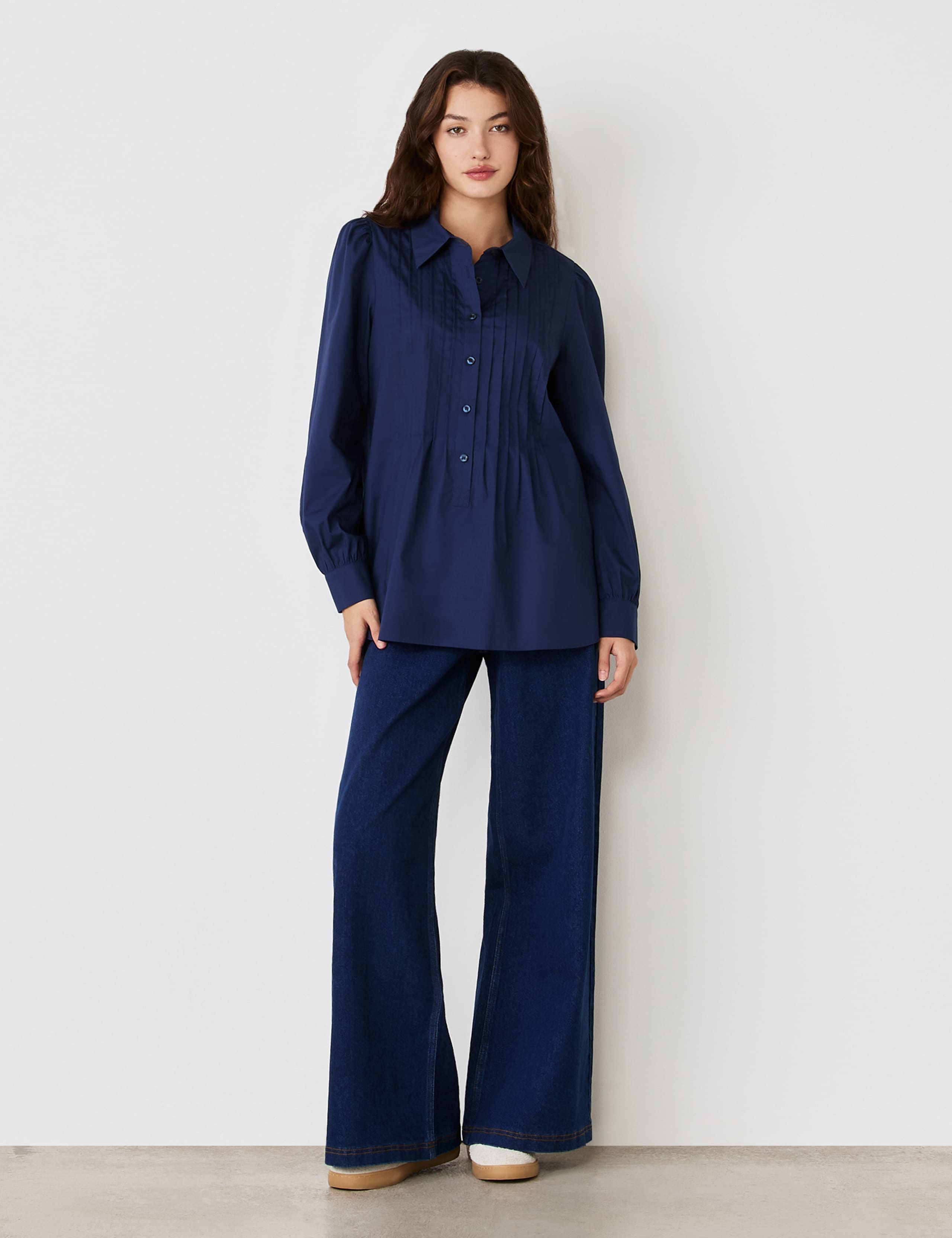 Cotton Rich Collared Pintuck Shirt 2 of 4