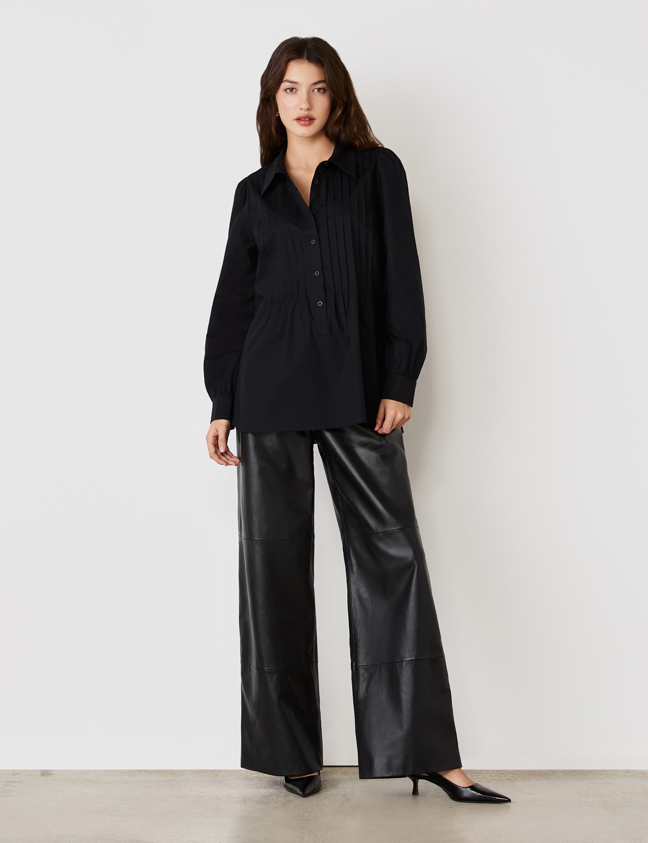 Cotton Rich Collared Pintuck Shirt 2 of 4