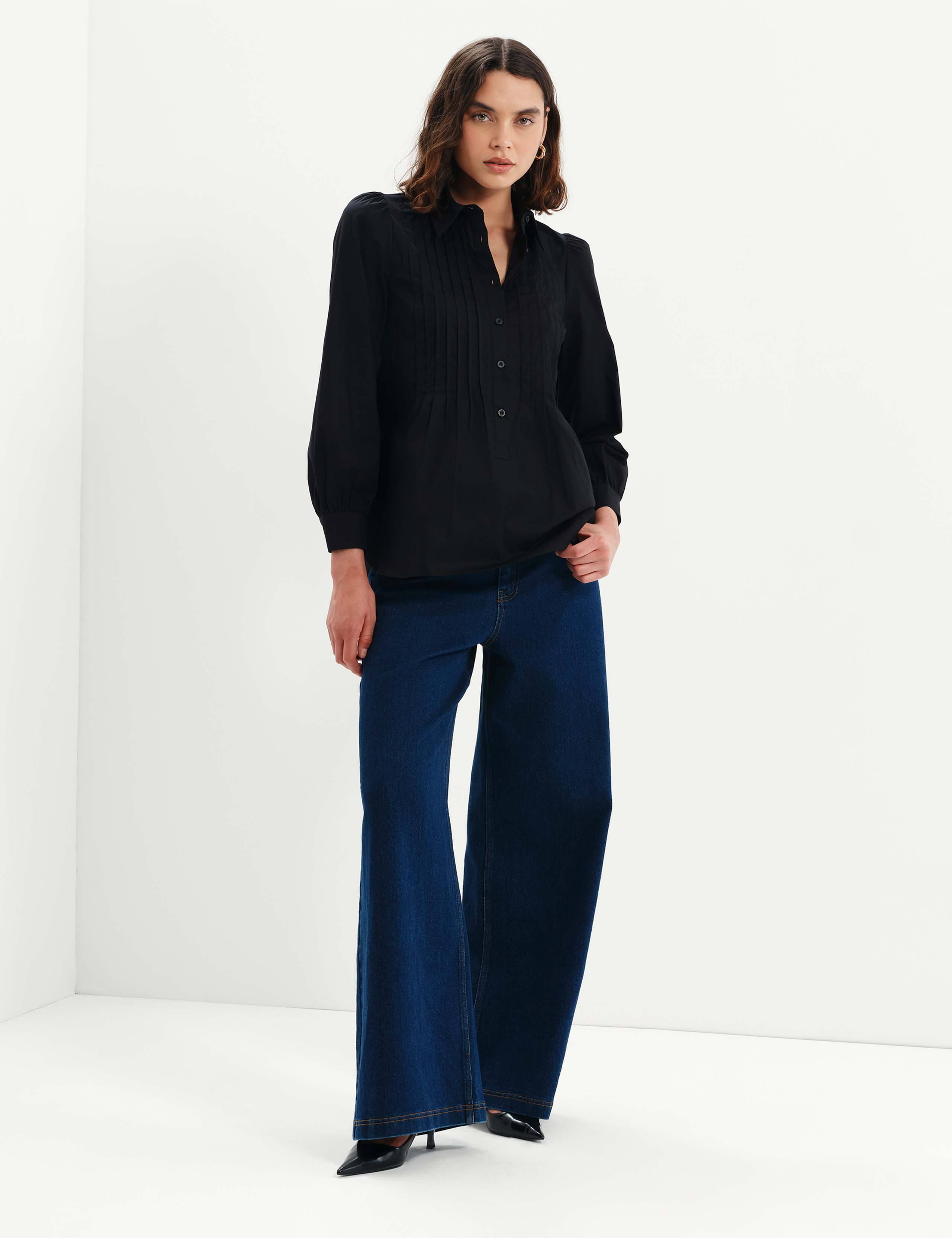 Cotton Rich Collared Pintuck Shirt 5 of 7