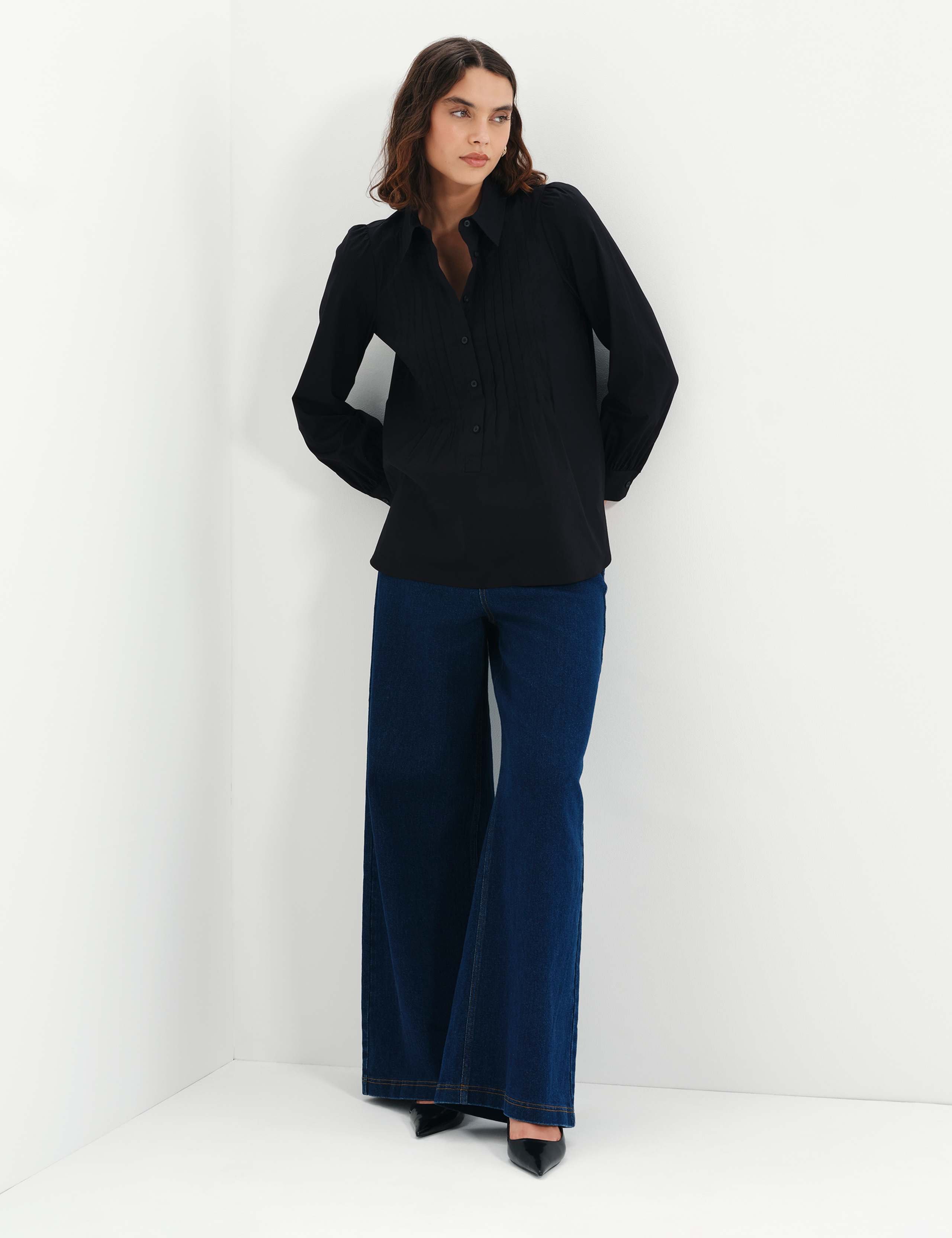 Cotton Rich Collared Pintuck Shirt 6 of 7