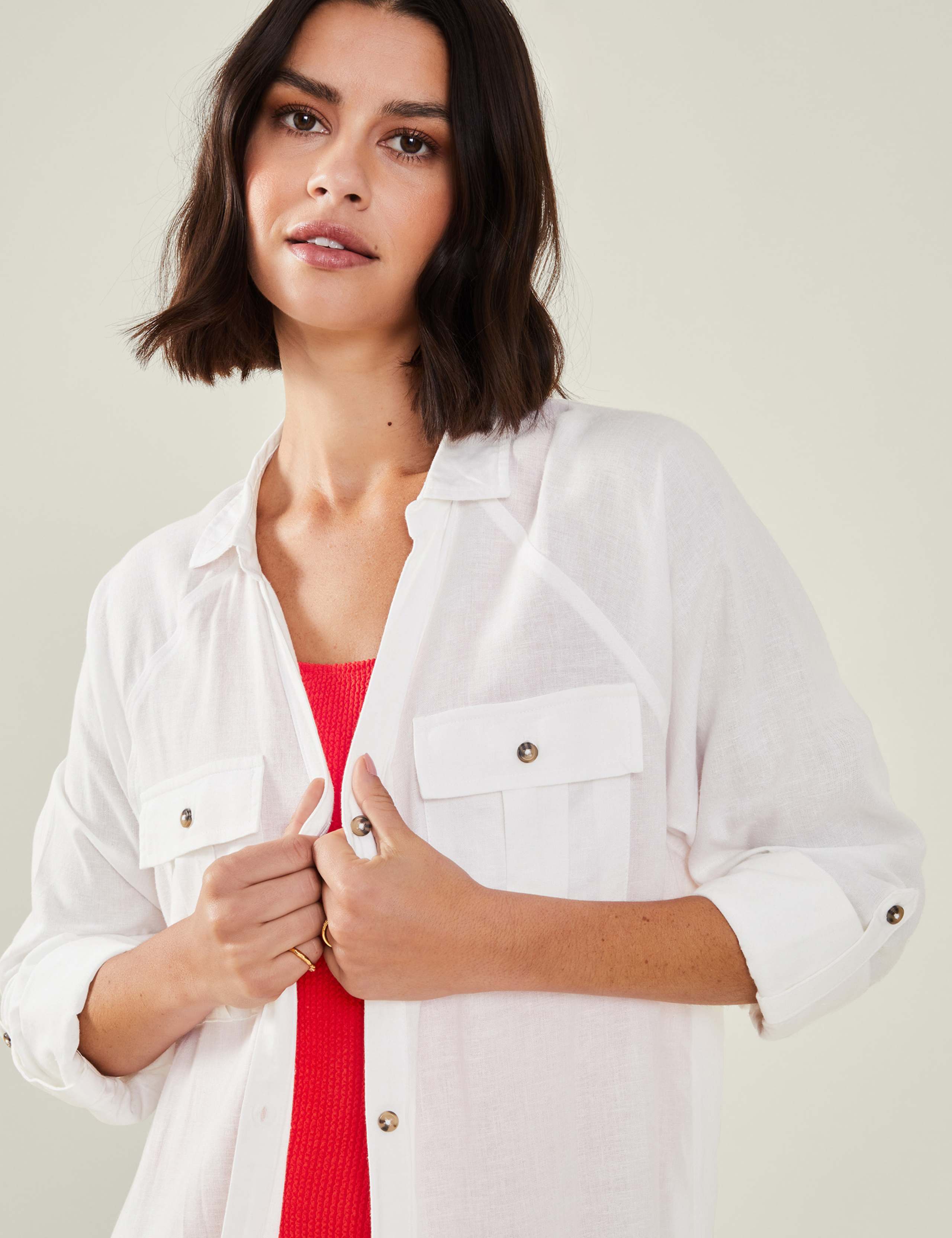 Collared Beach Shirt with Linen 4 of 4