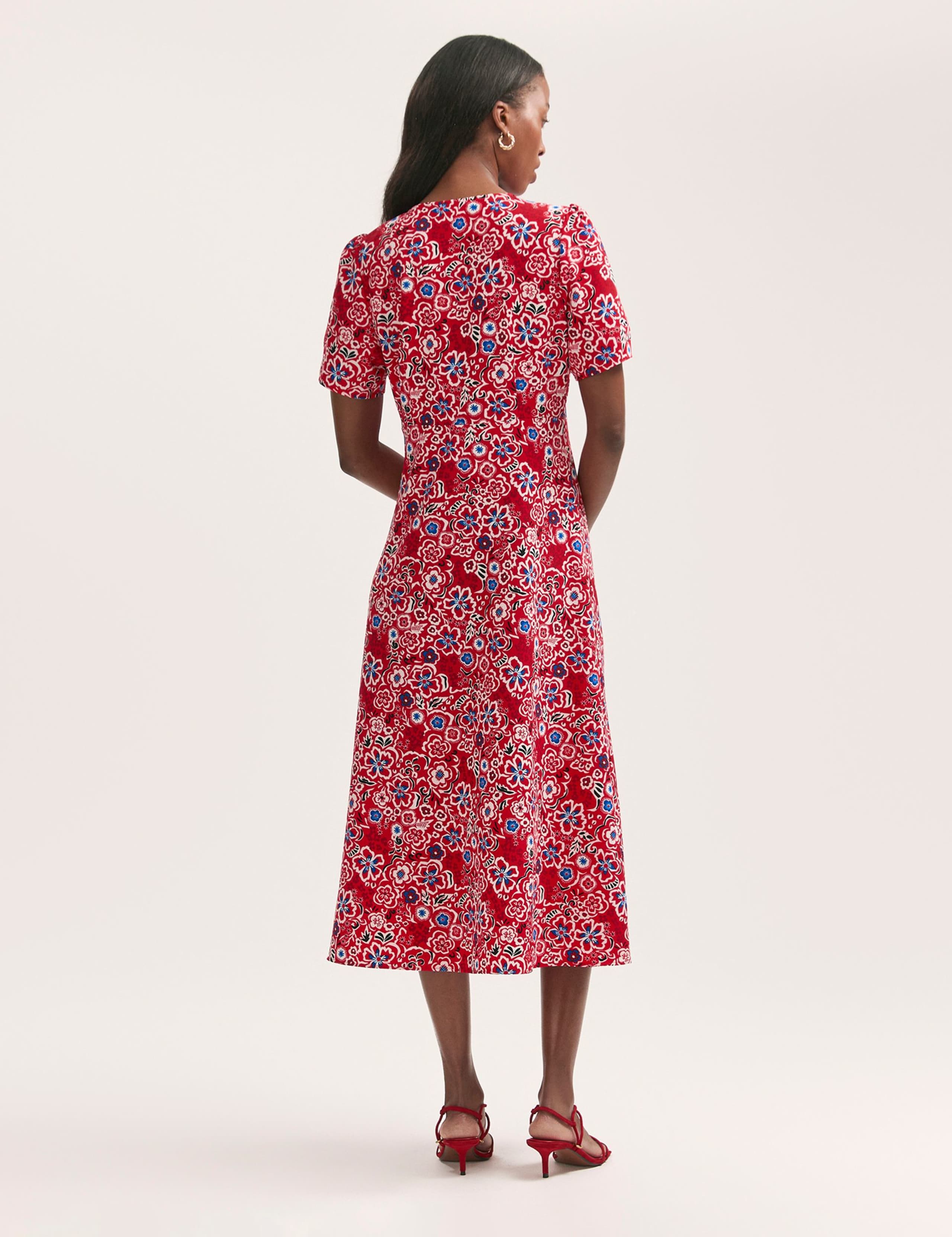 Floral V-Neck Button Through Midi Tea Dress 2 of 4