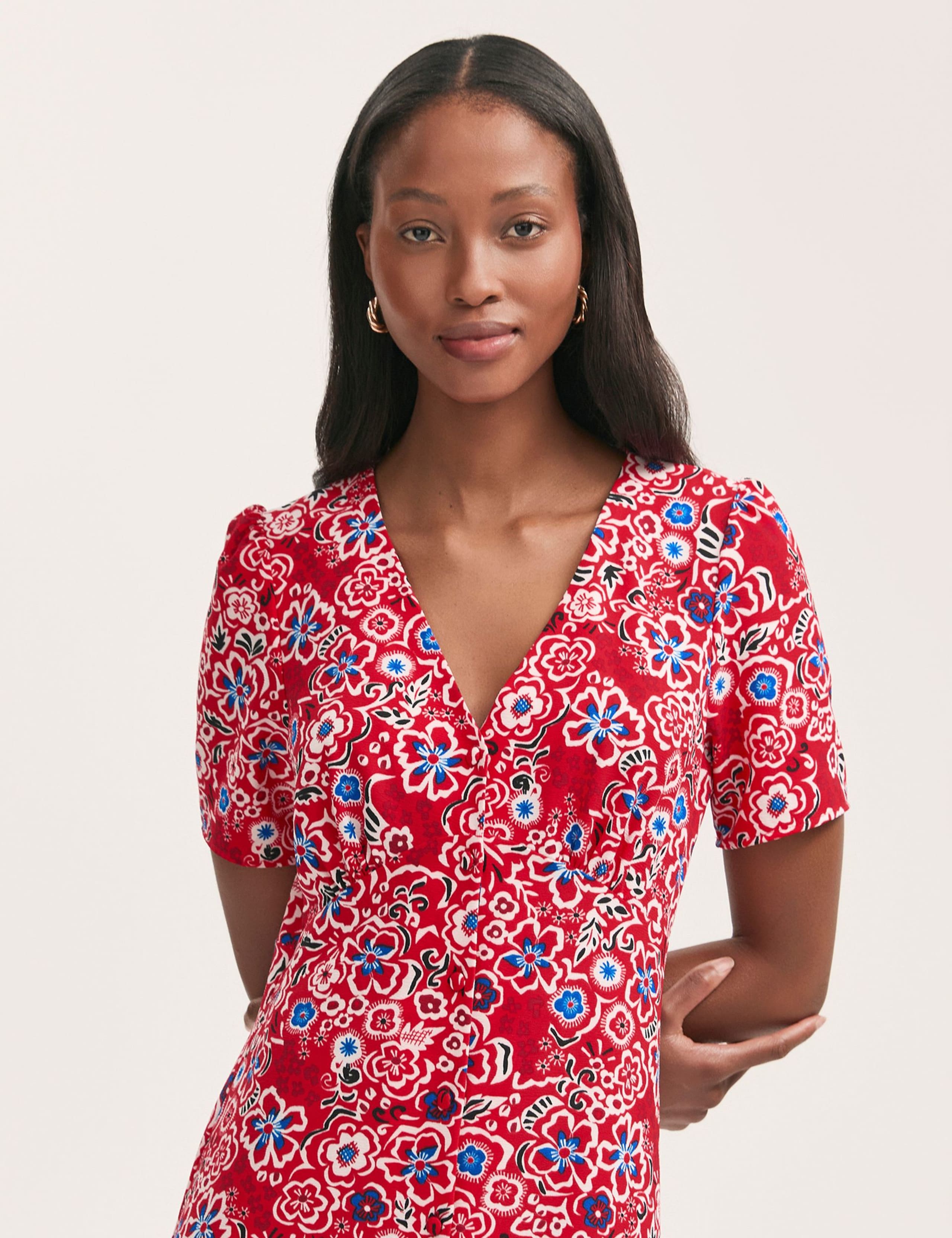 Floral V-Neck Button Through Midi Tea Dress 4 of 4