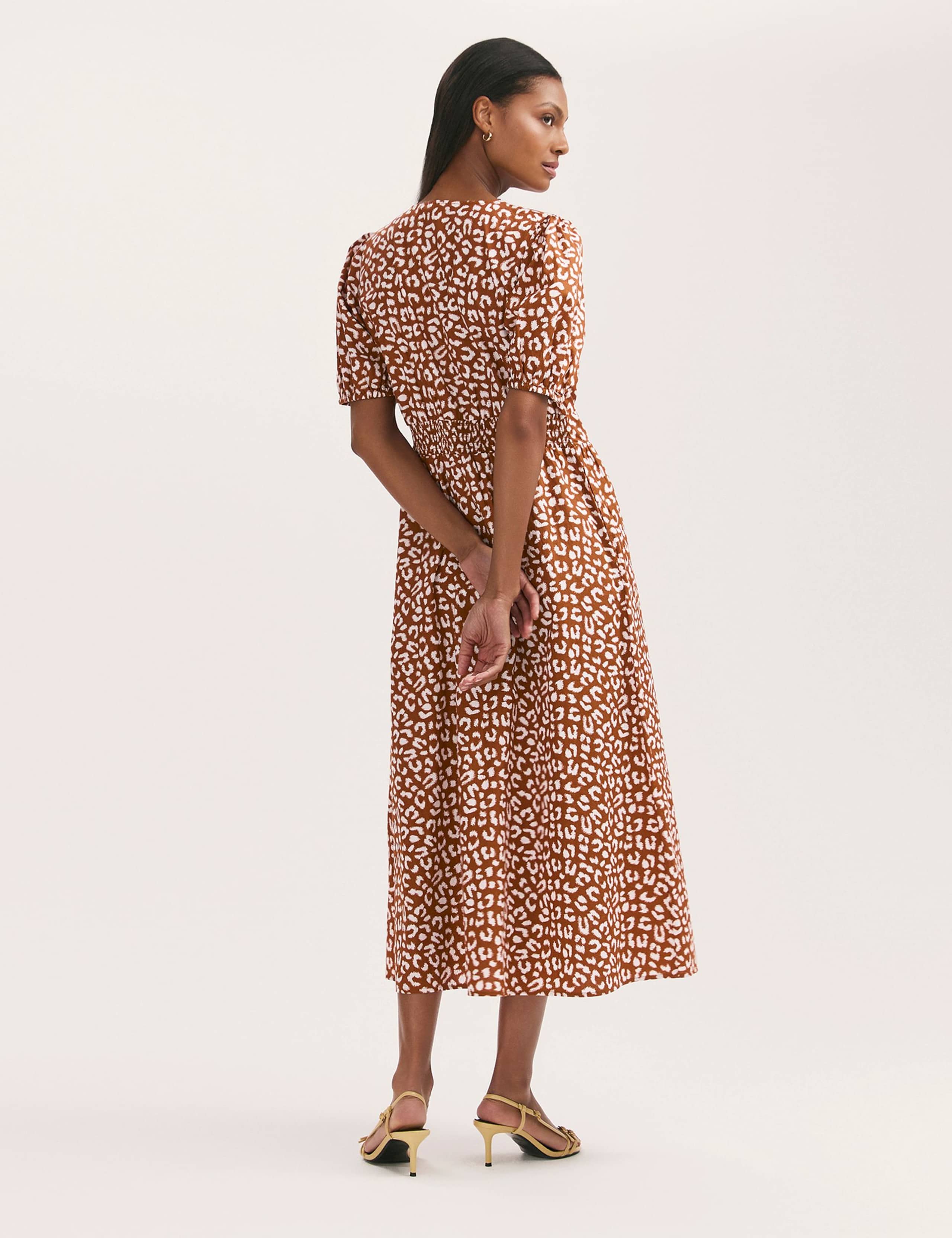 Pure Cotton Animal Print Midi Waisted Dress 2 of 4