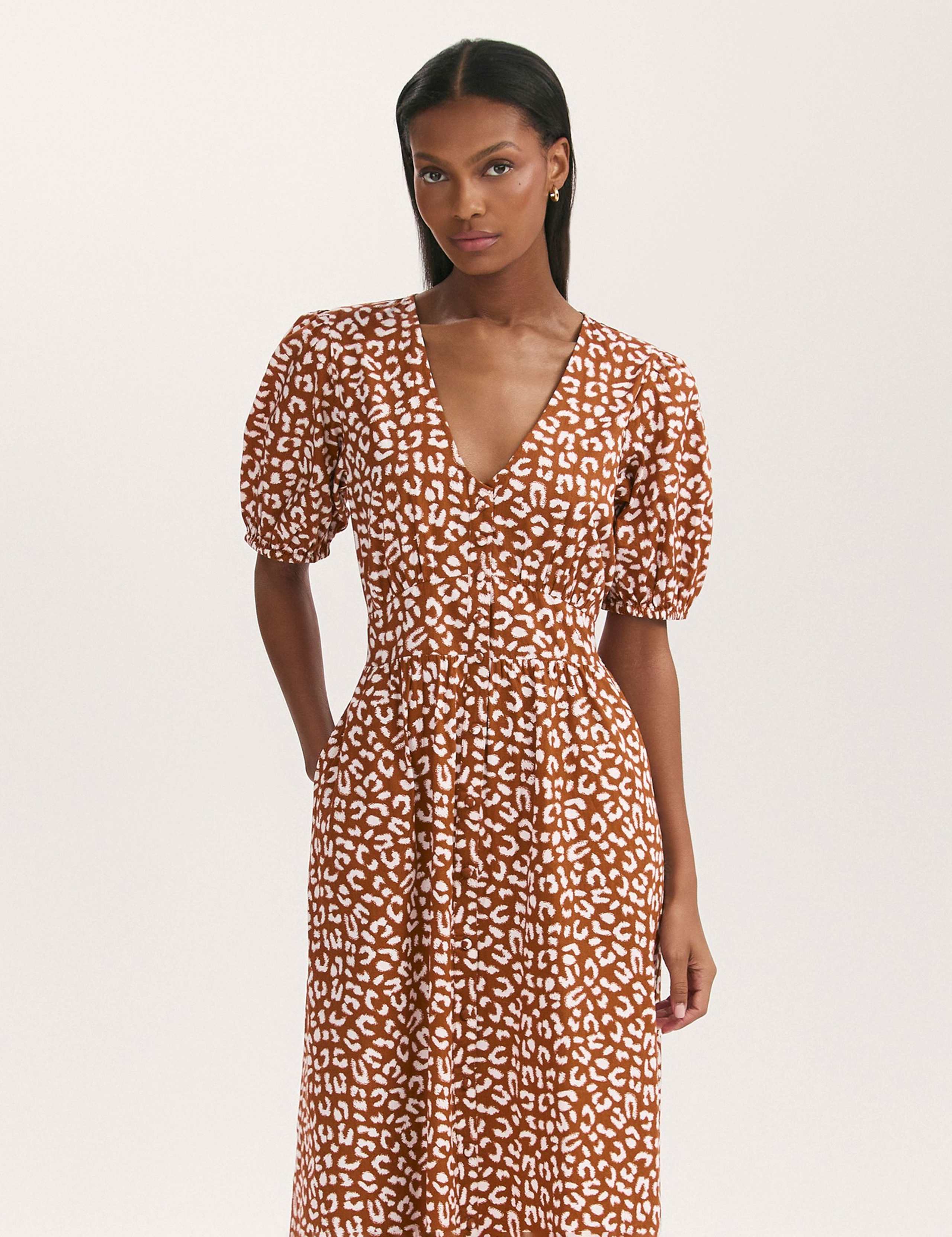 Pure Cotton Animal Print Midi Waisted Dress 3 of 4