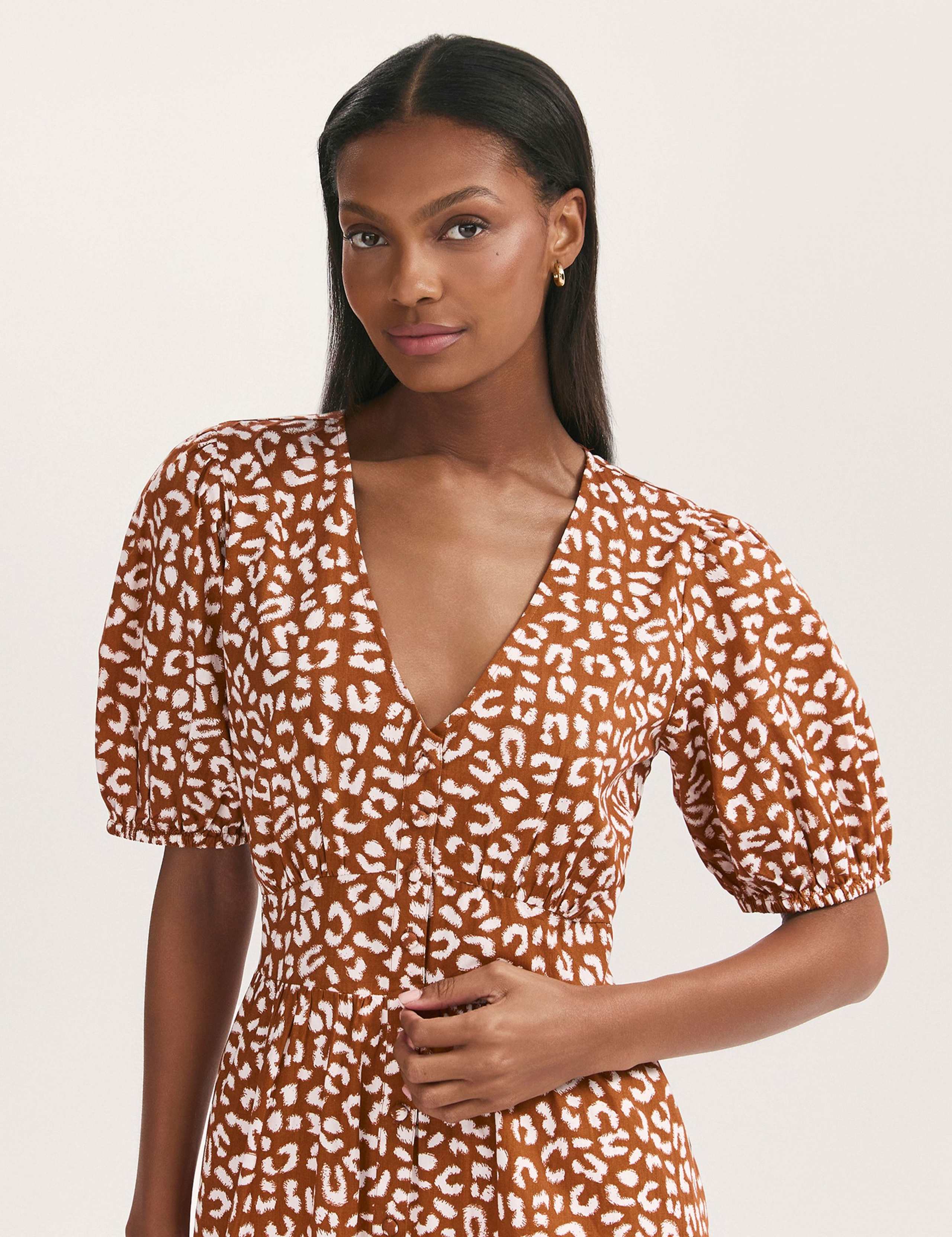 Pure Cotton Animal Print Midi Waisted Dress 4 of 4