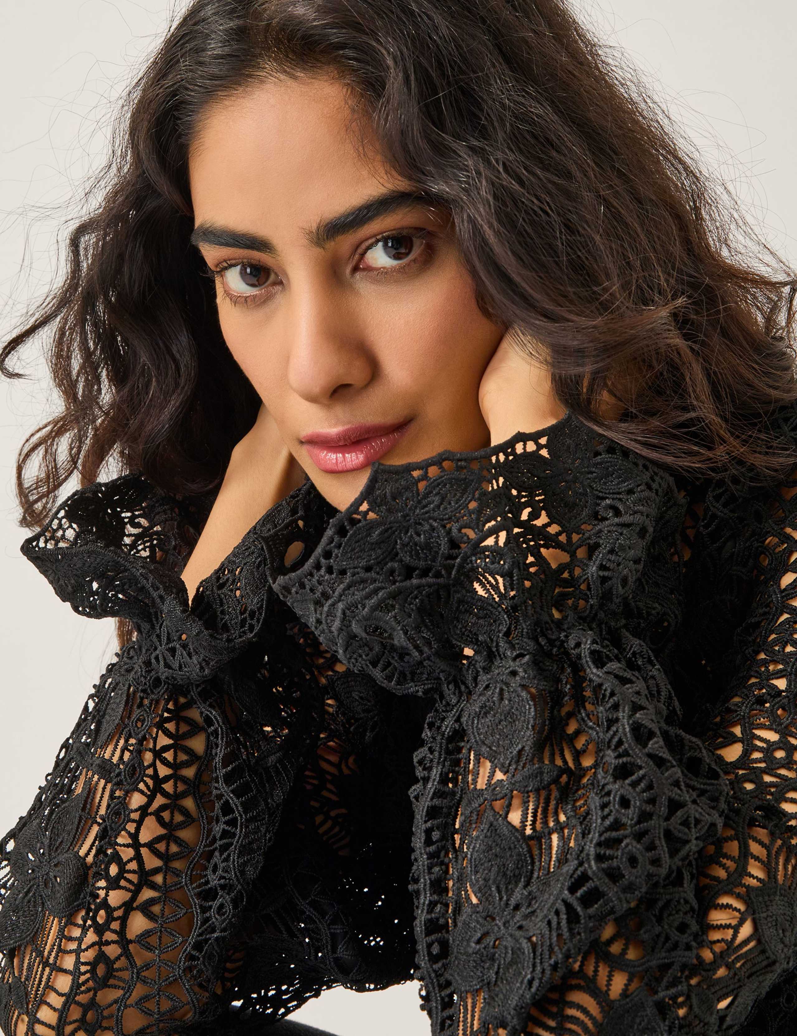 Sheer Lace Floral High Neck Blouse 2 of 5