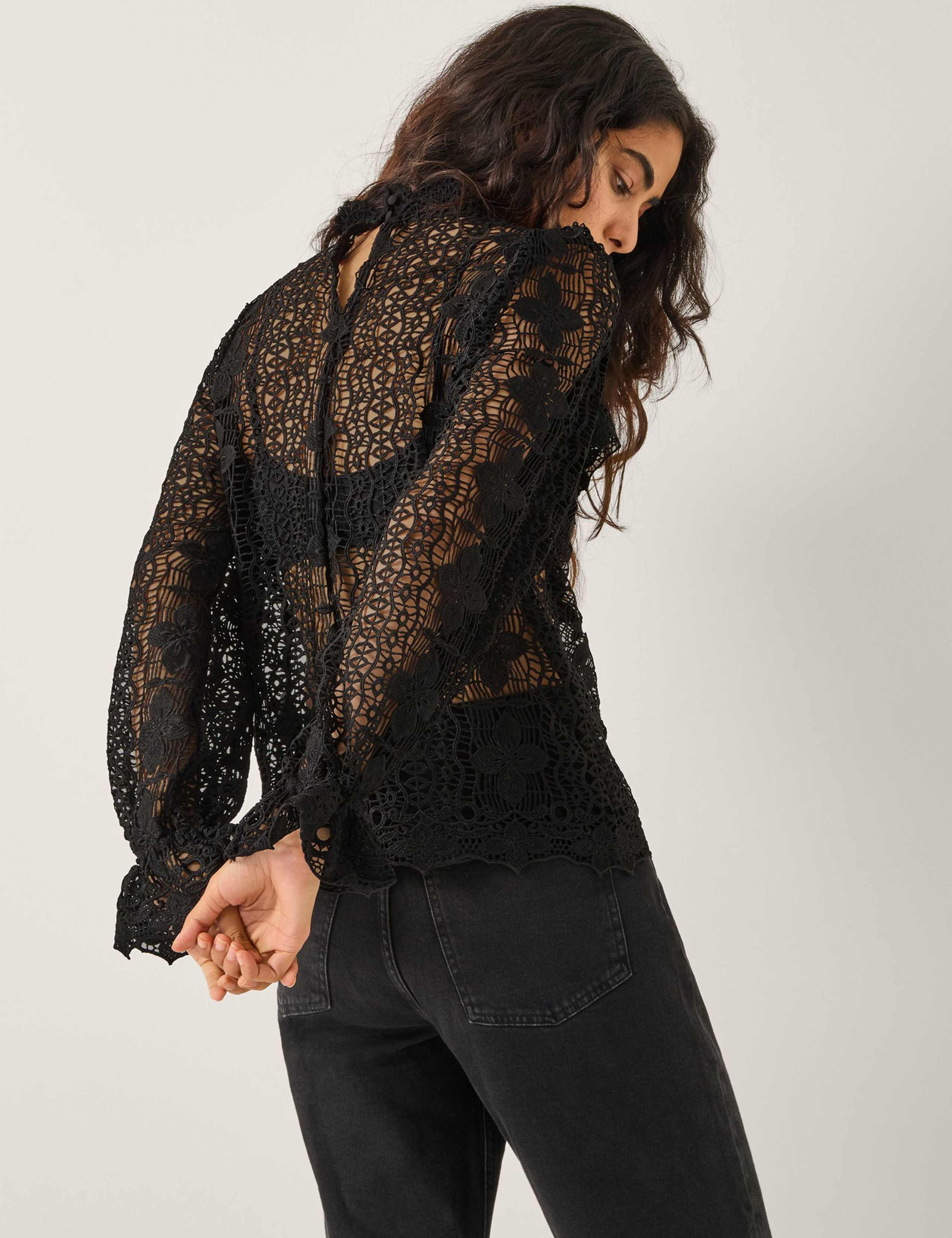 Sheer Lace Floral High Neck Blouse 5 of 5