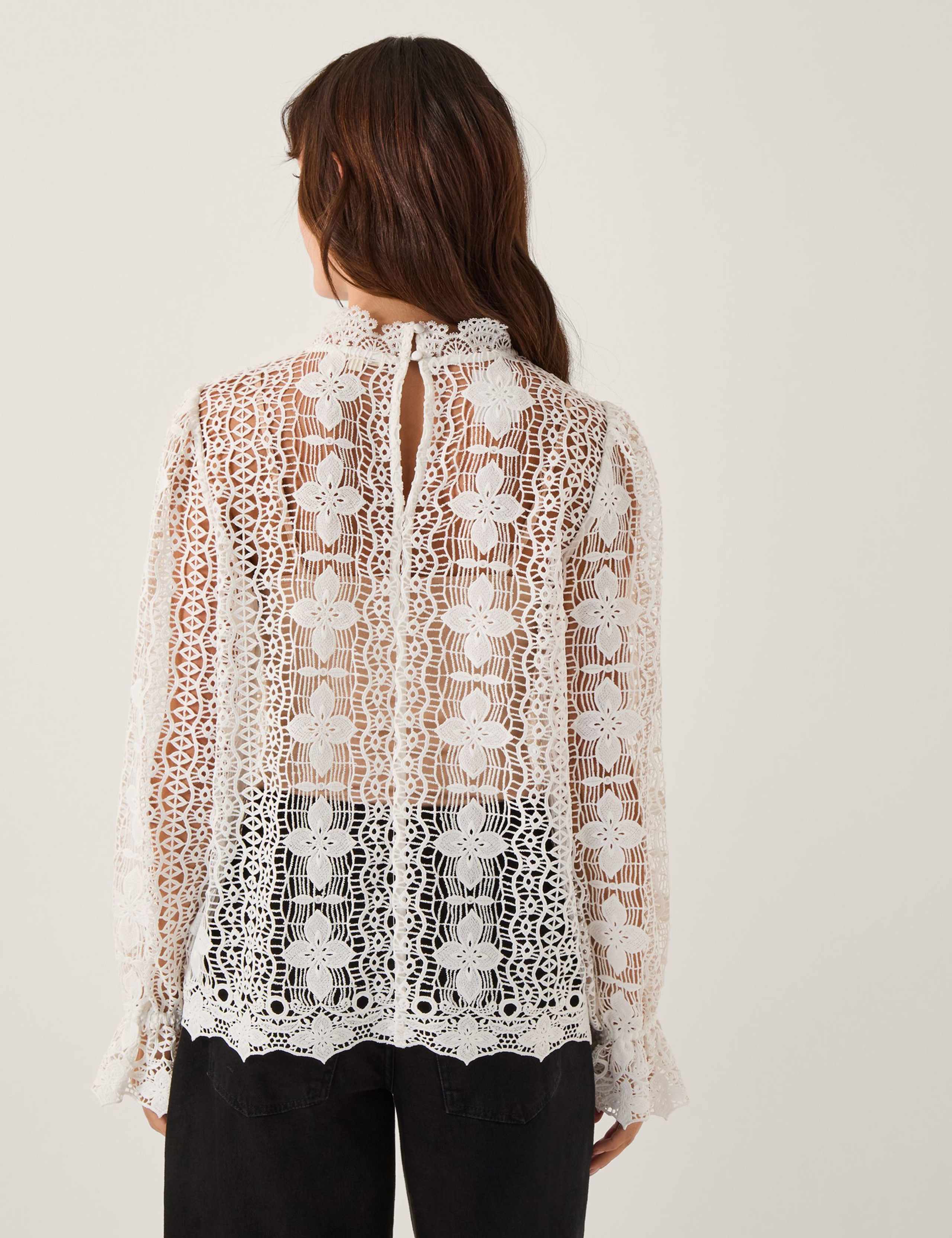 Sheer Lace Floral High Neck Blouse 4 of 4