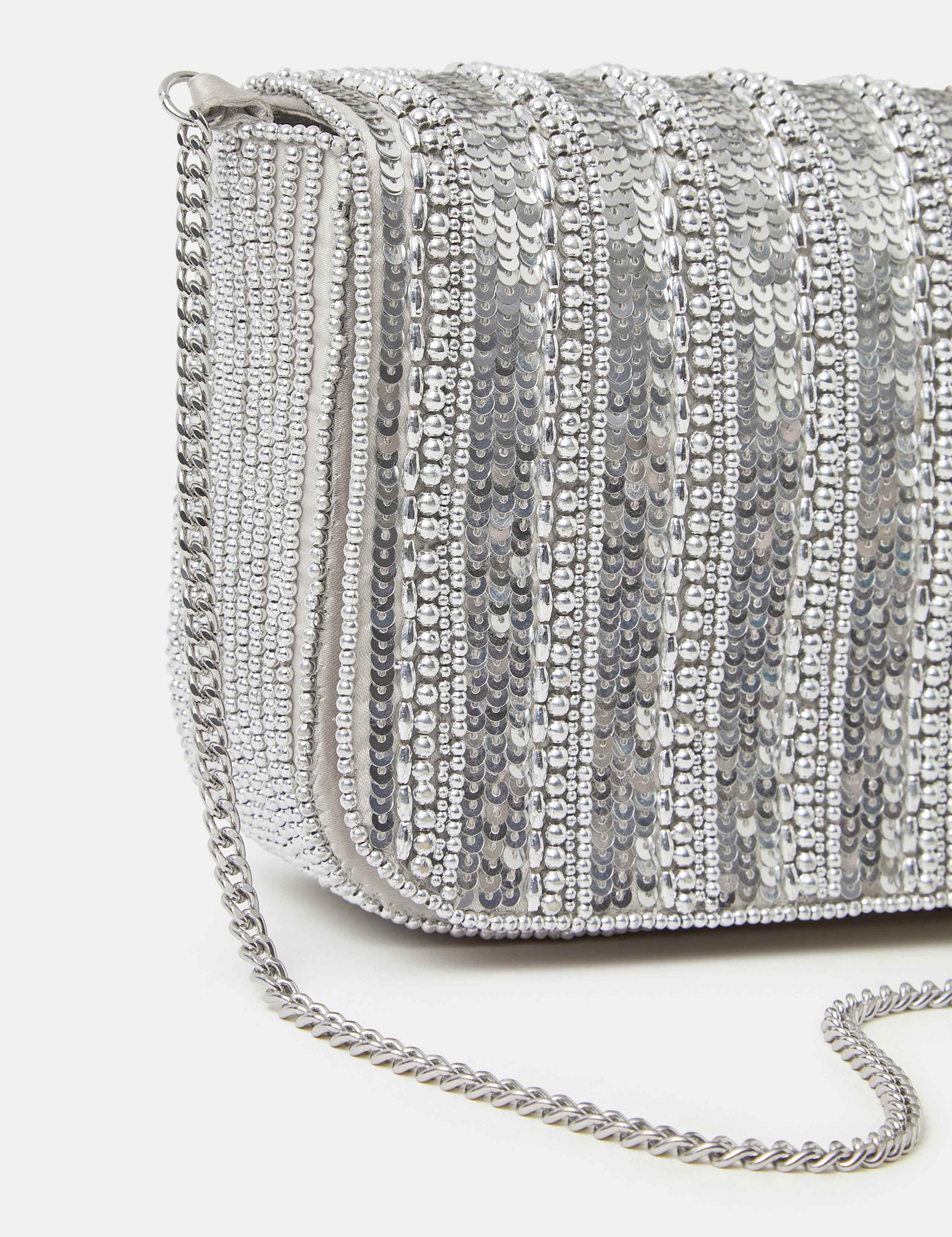 Striped Beaded Flap Cross Body Clutch Bag 4 of 5