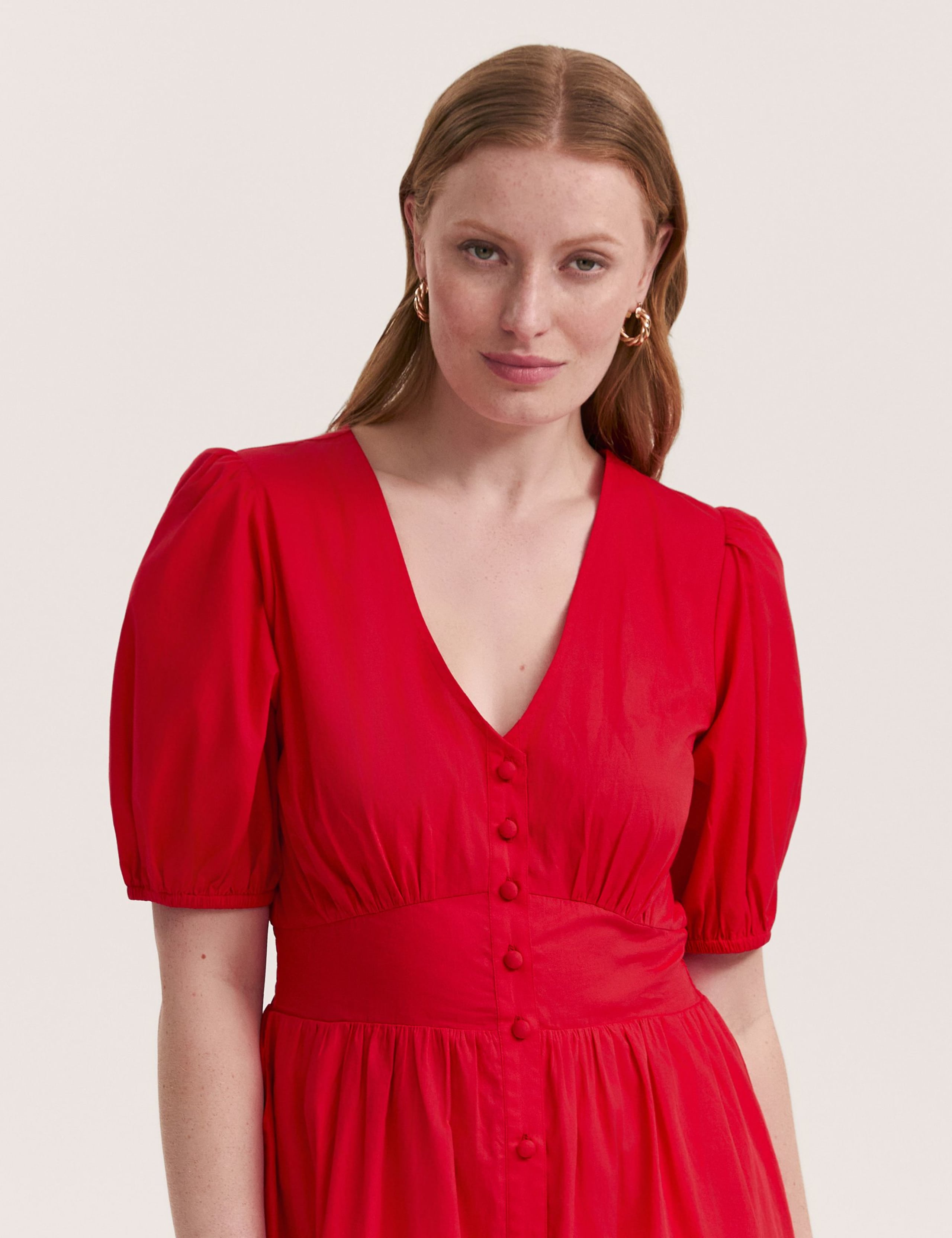 Pure Cotton V-Neck Midi Tea Dress 4 of 4
