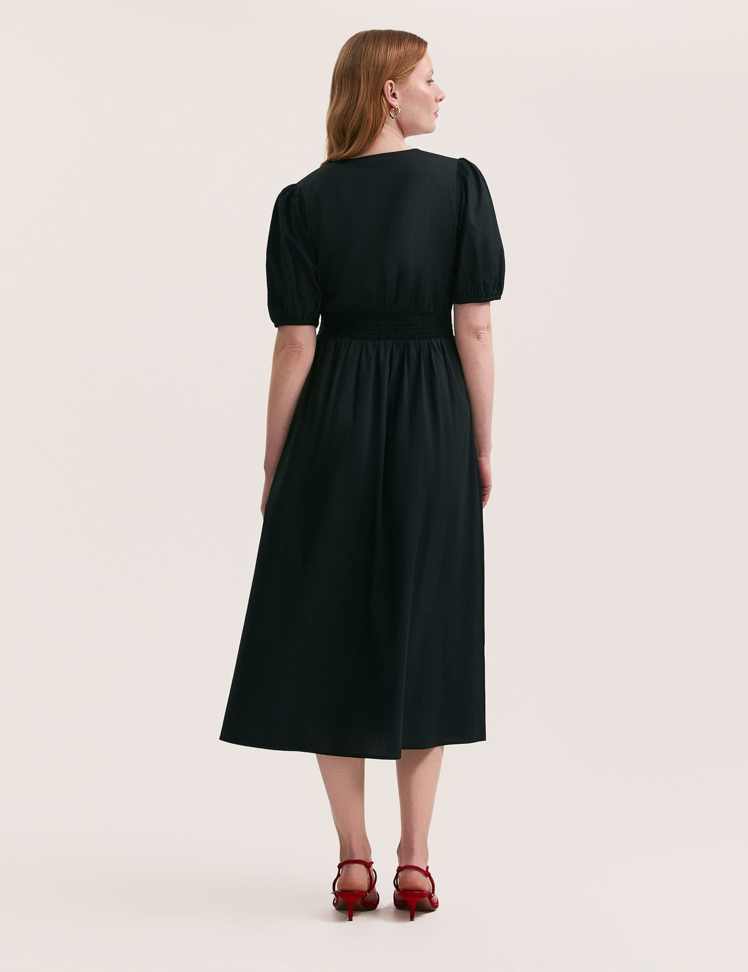 Pure Cotton V-Neck Midi Tea Dress 2 of 4