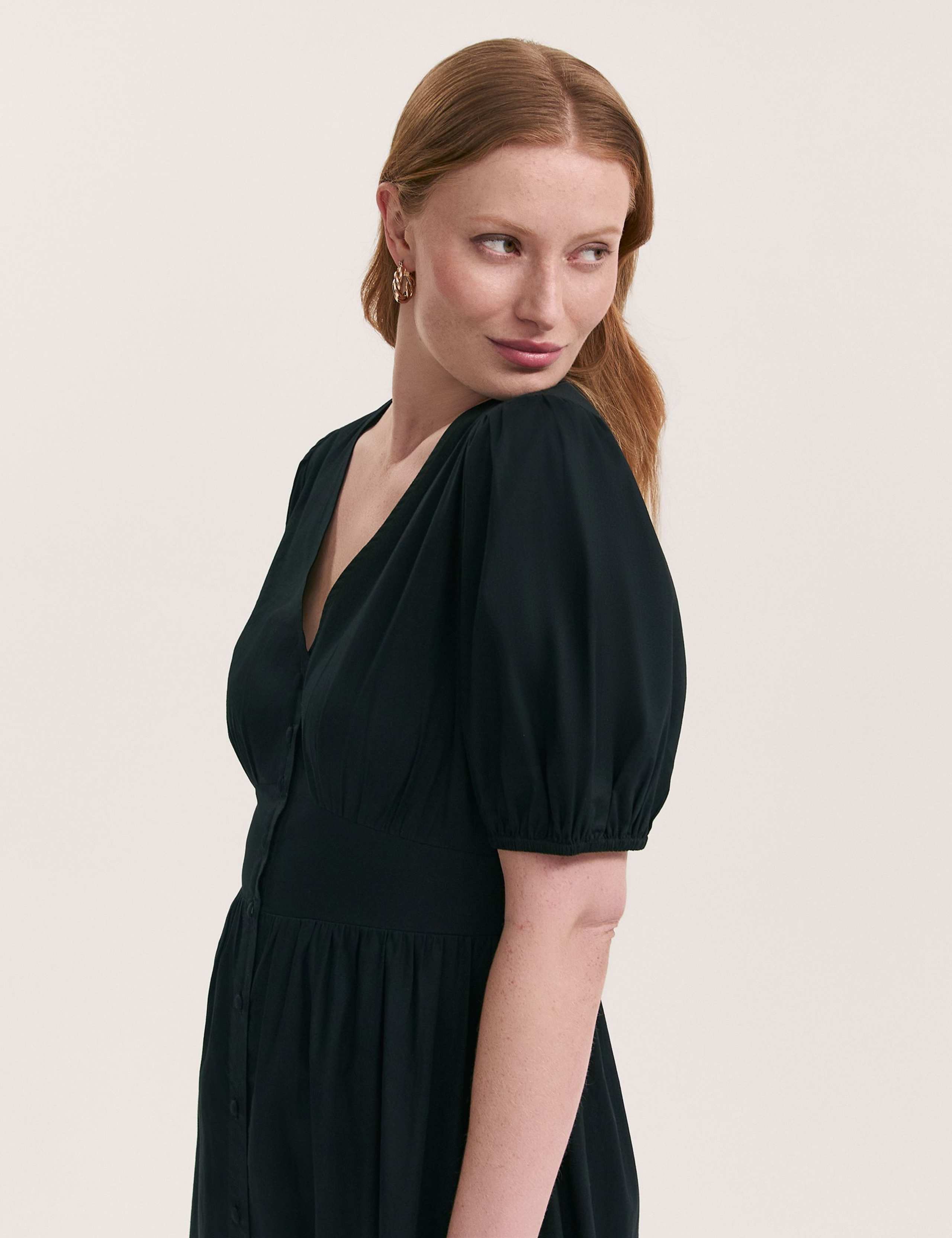 Pure Cotton V-Neck Midi Tea Dress 4 of 4