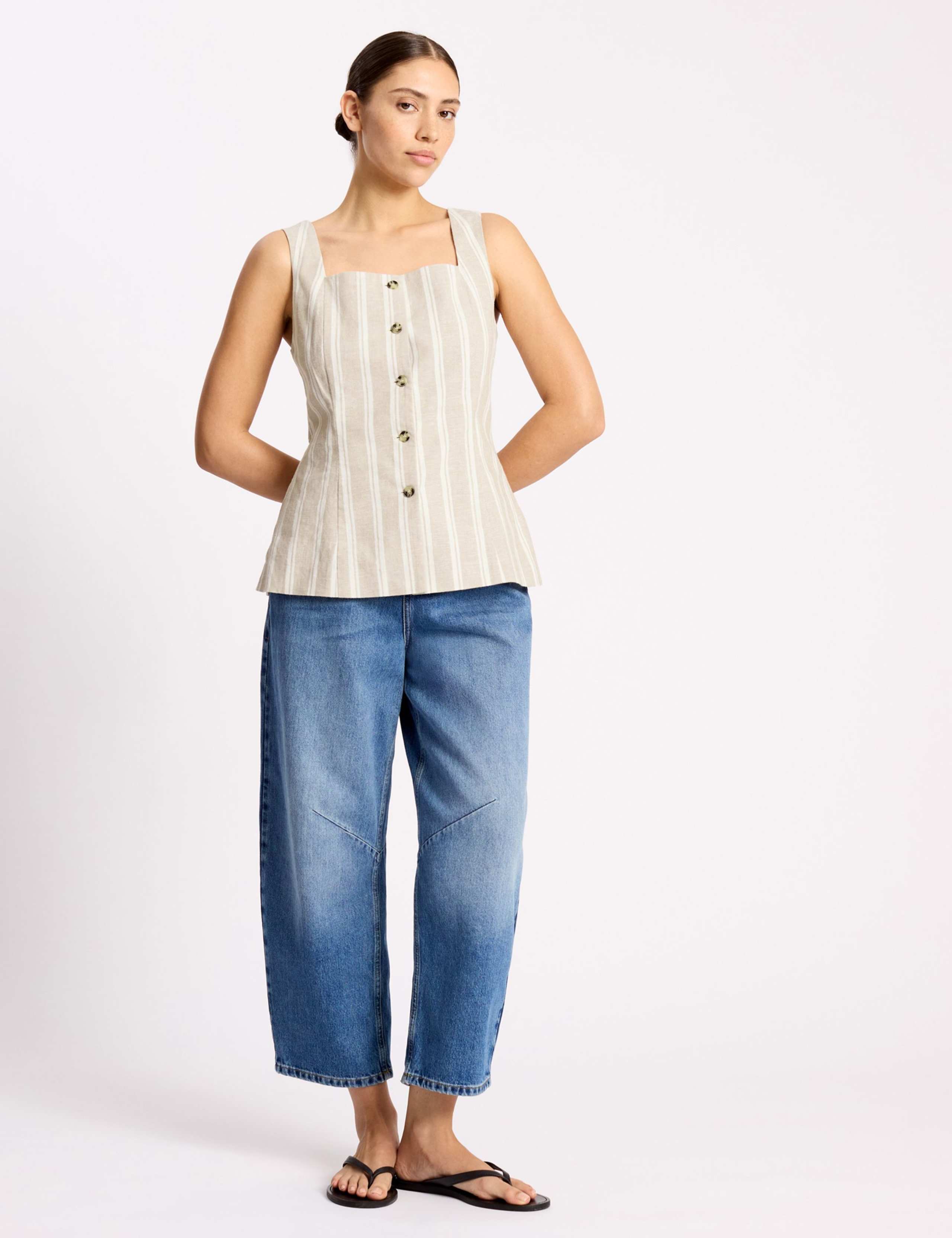 Linen Rich Striped Square Neck Top 3 of 7