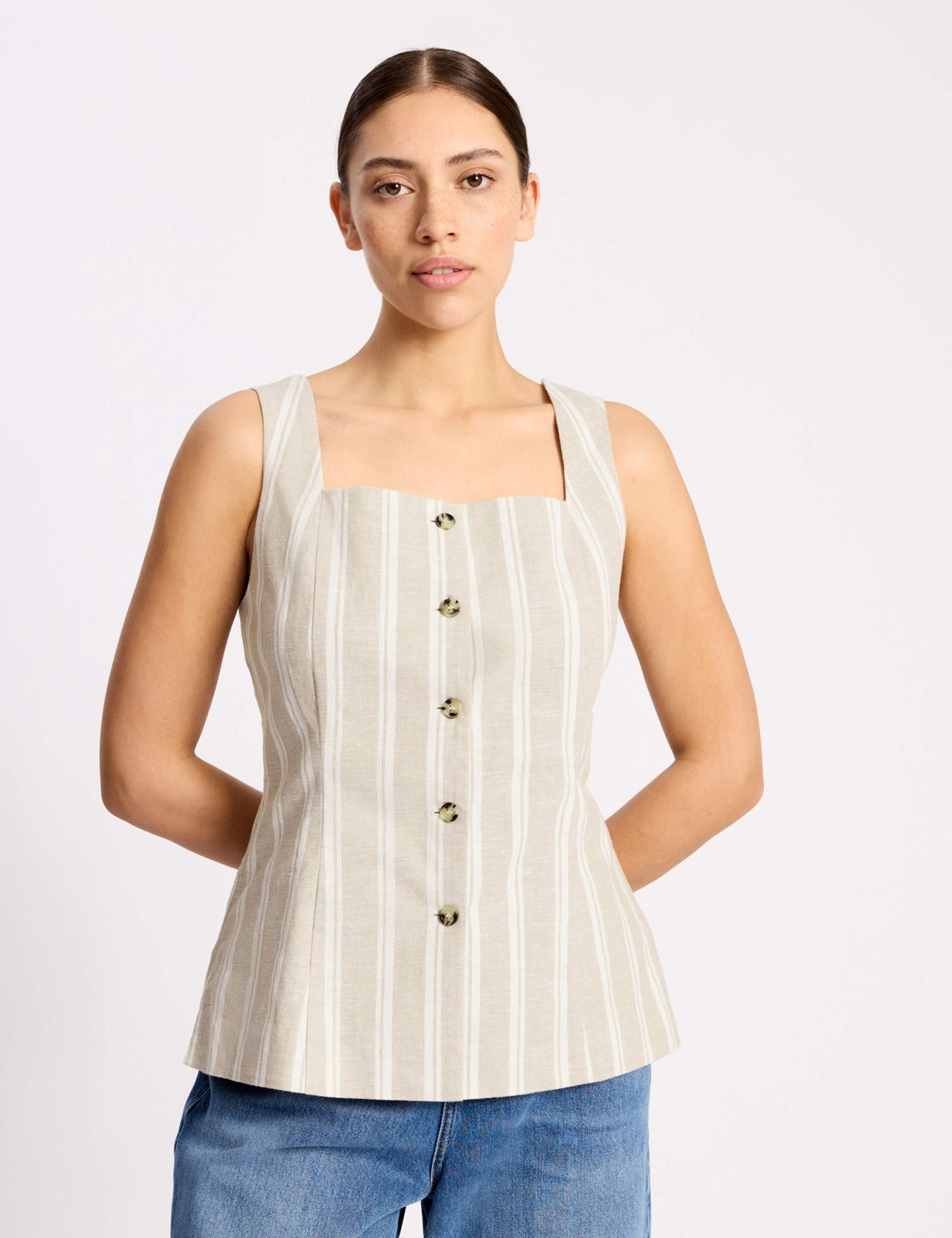 Linen Rich Striped Square Neck Top 5 of 7