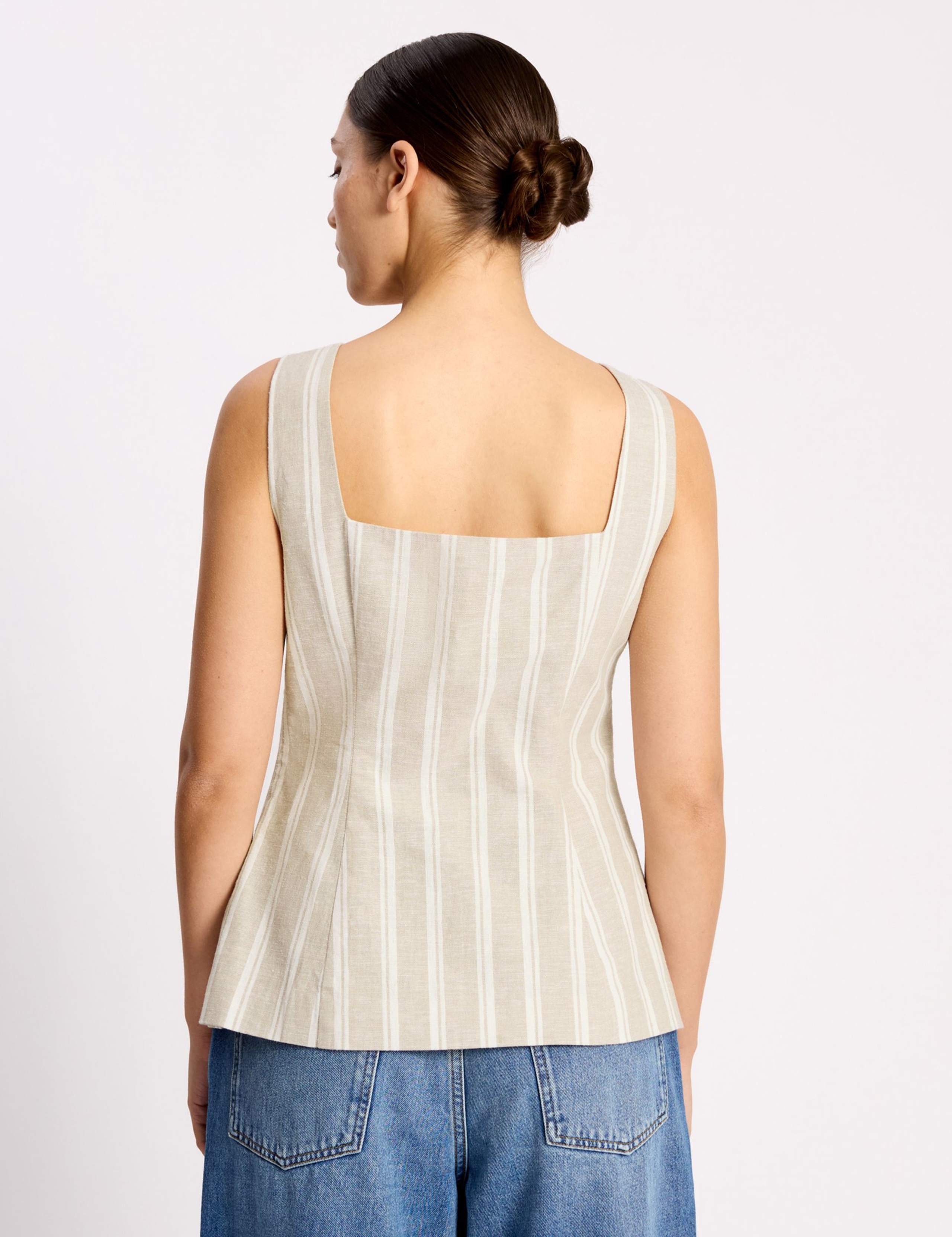Linen Rich Striped Square Neck Top 6 of 7