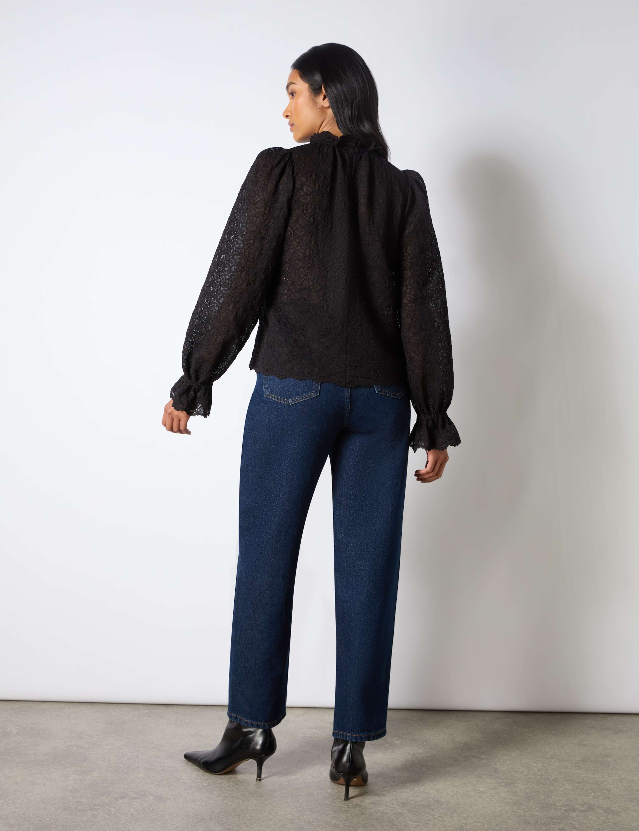 Lace High Neck Blouson Sleeve Blouse 3 of 4