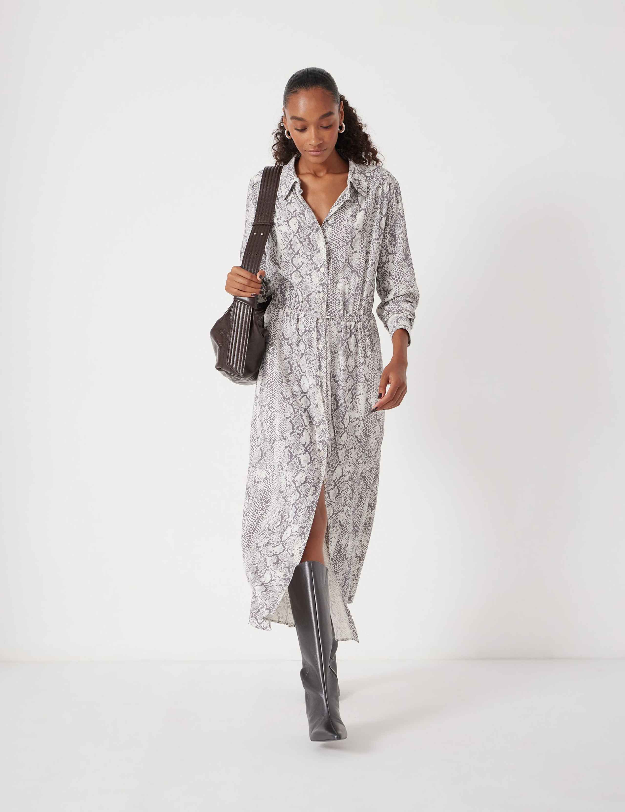 Crepe Animal Print Midi Shirt Dress 3 of 6